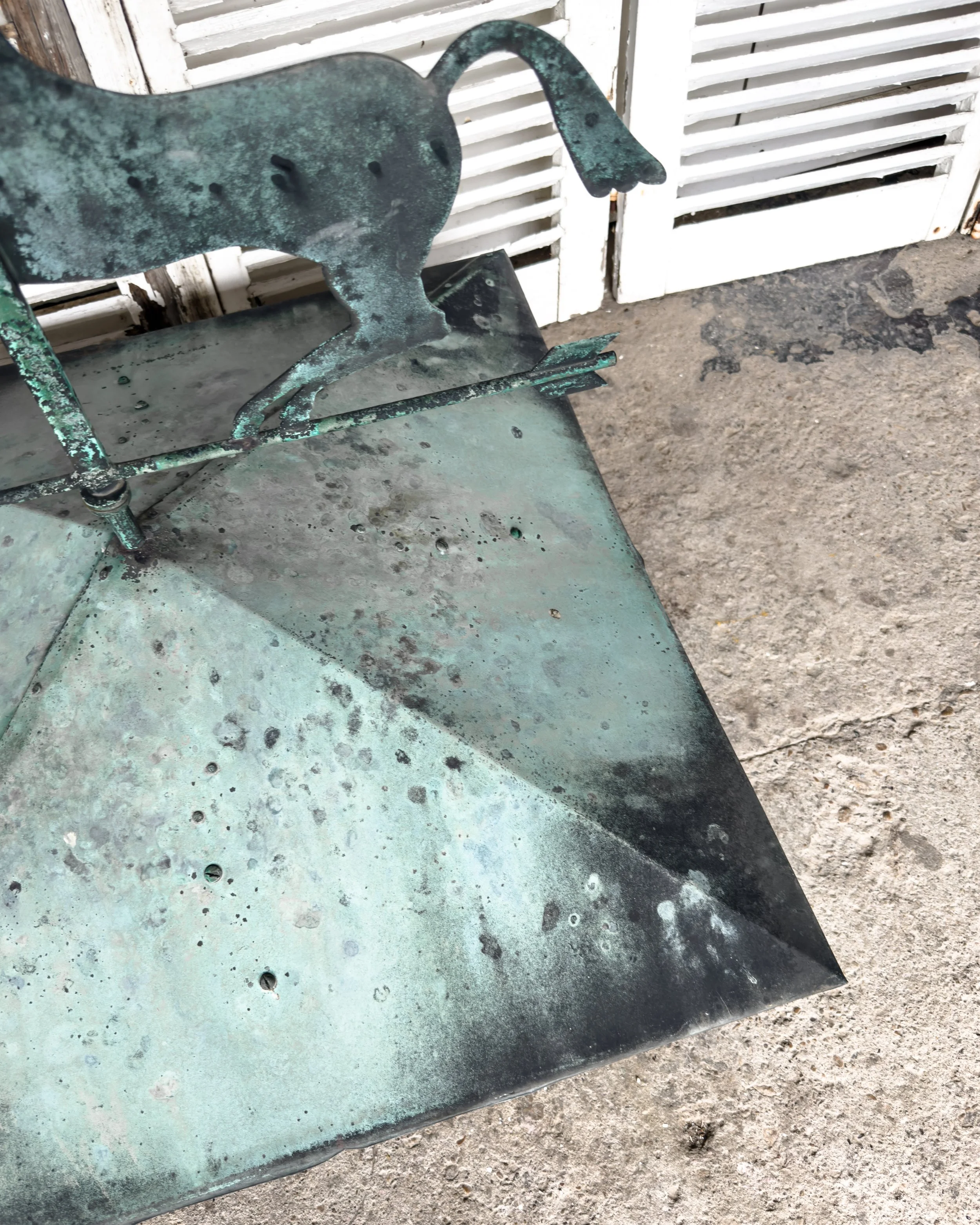 Antique Reclaimed Copper Rooftop Weather Vane with Horse Finial