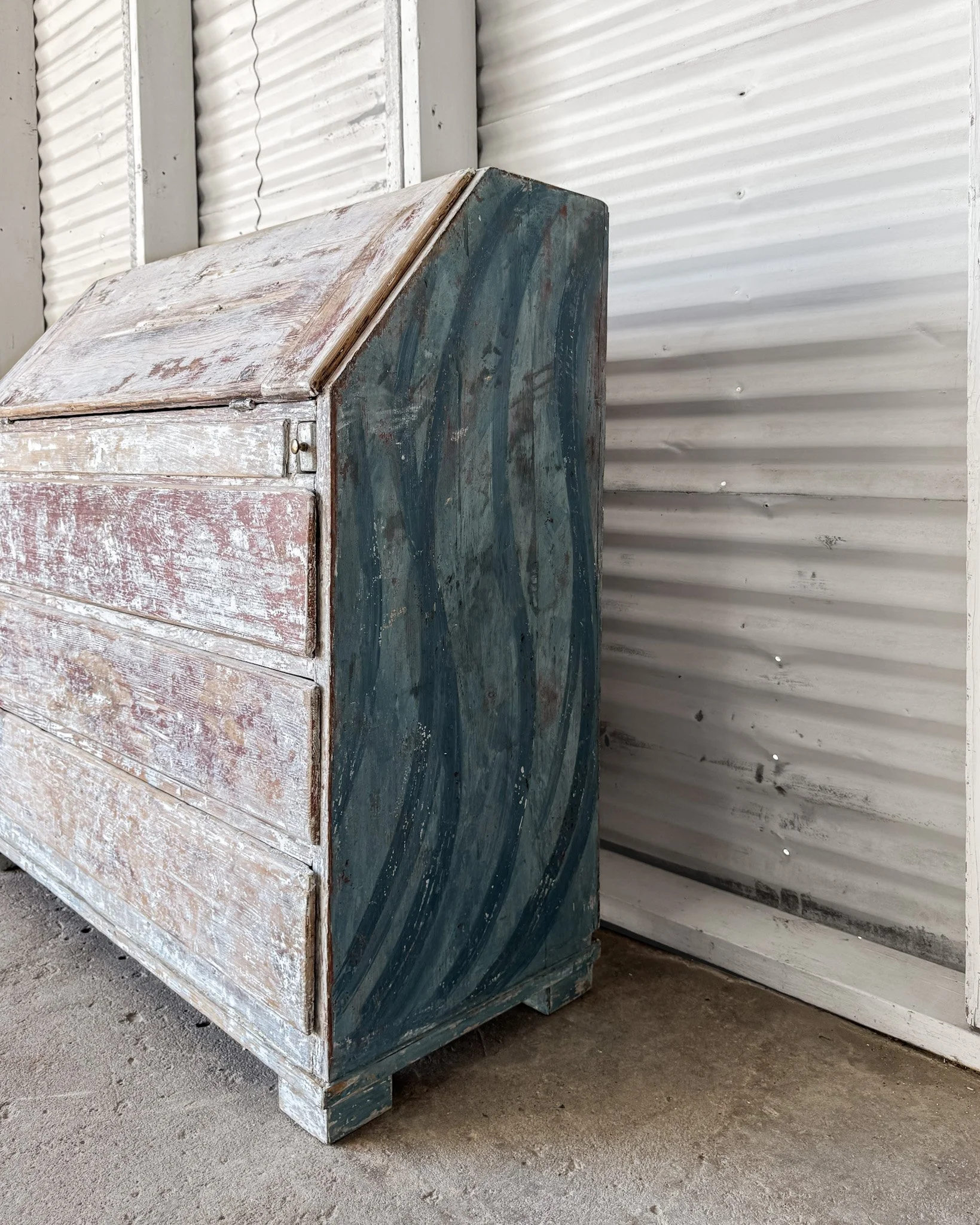 19th C. Swedish Writing Bureau with Dragged Paint