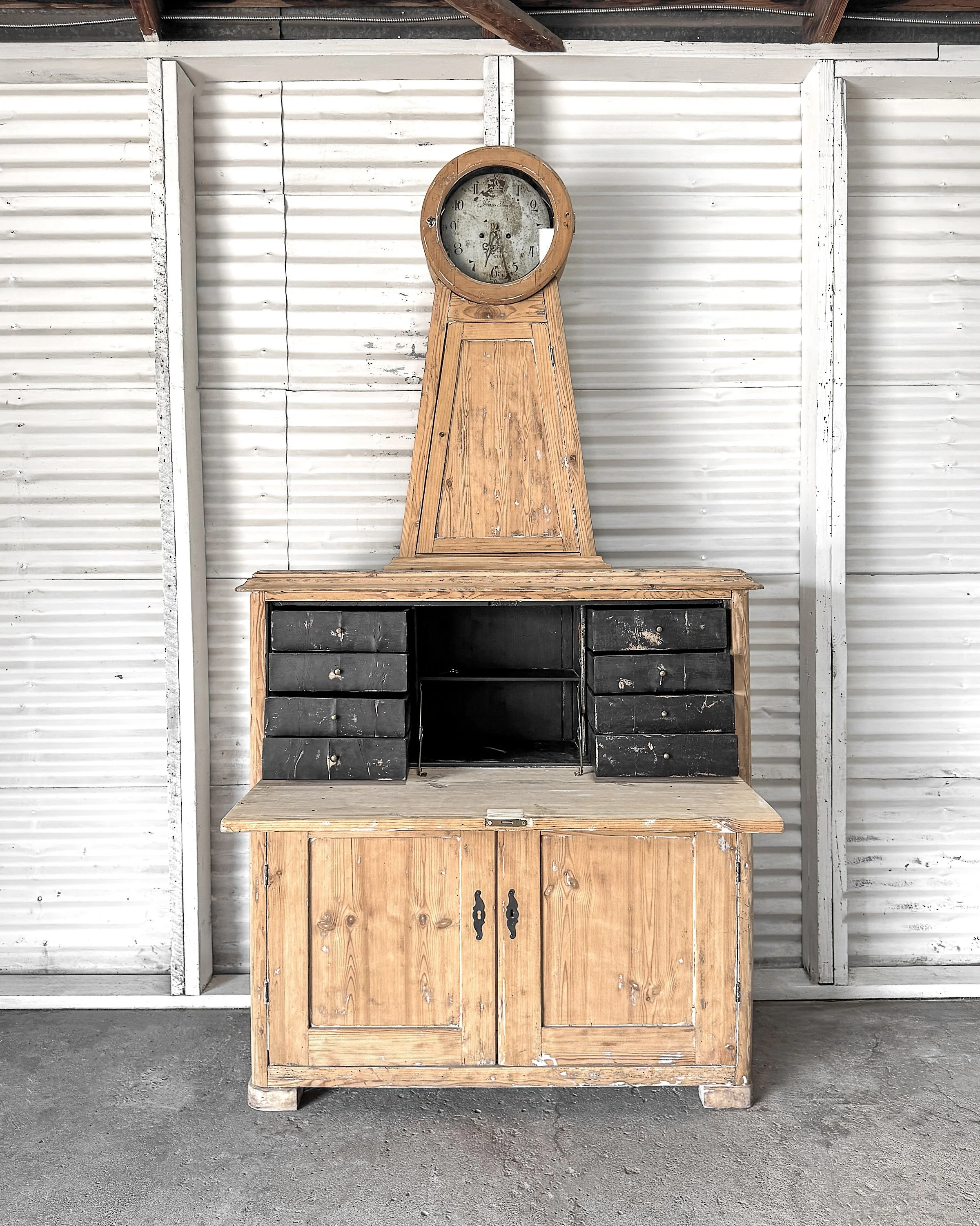 18th century Swedish Gustavian Mora Clock Secretary
