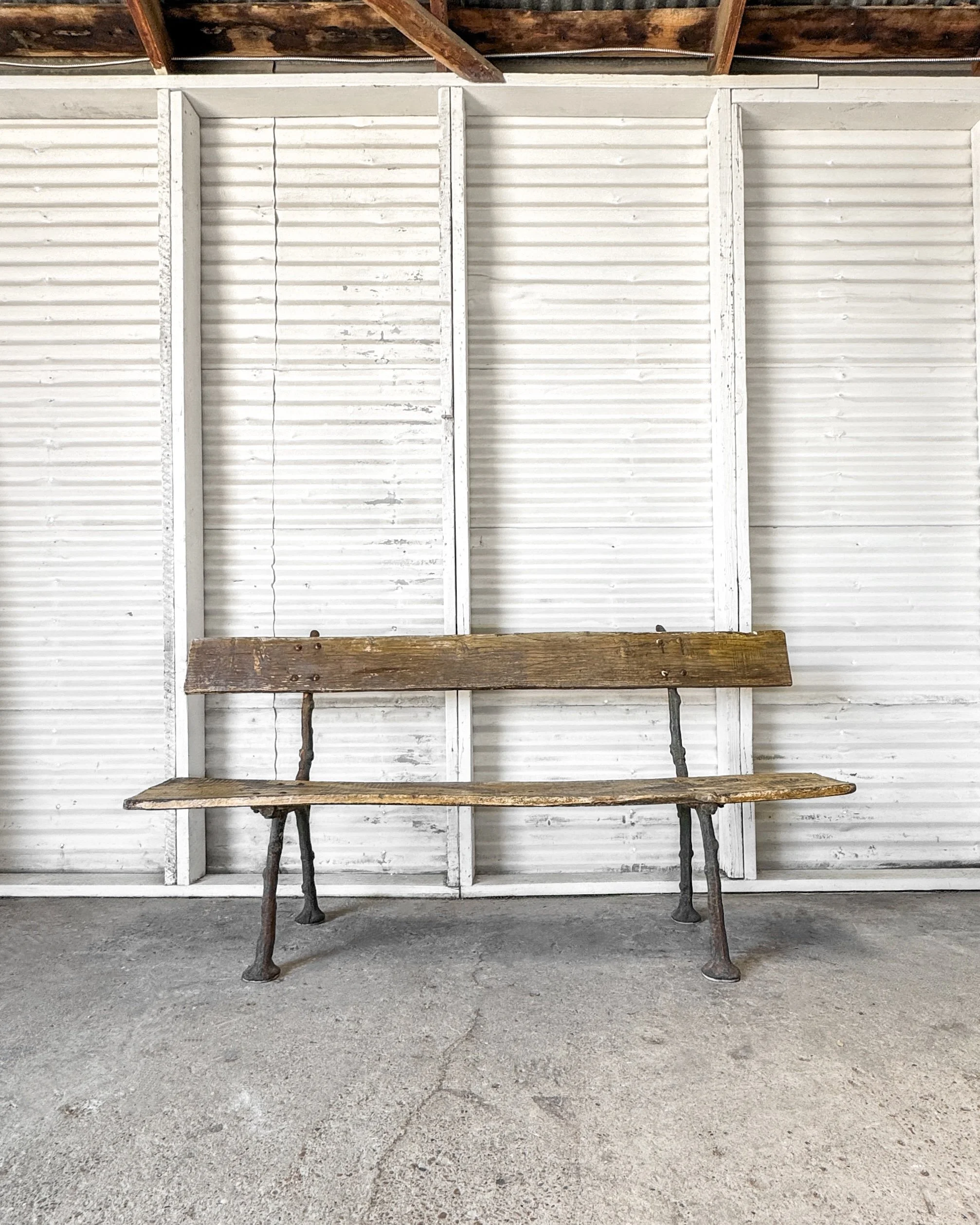 Antique French Garden Bench with Cast Iron Tree Branch Frame