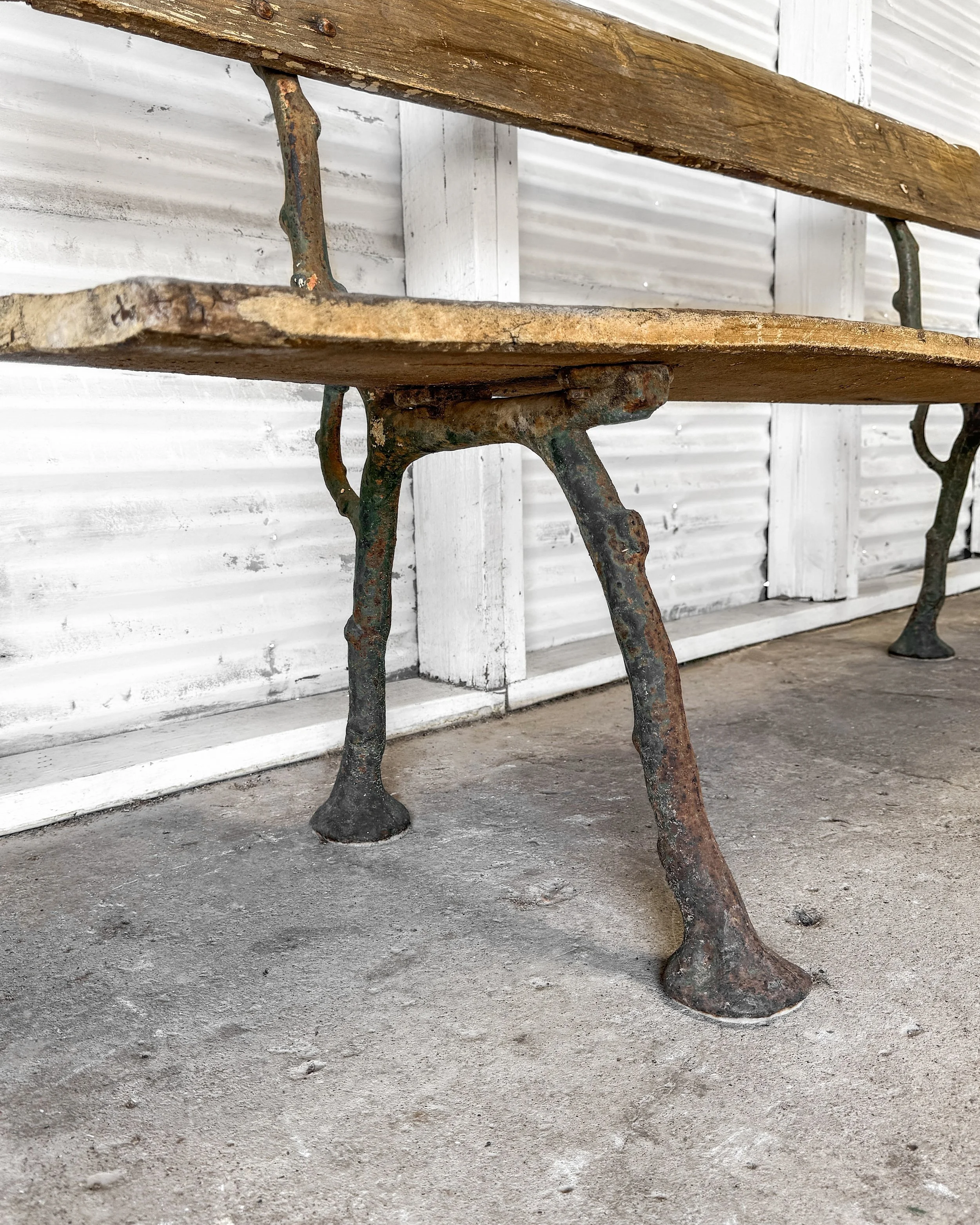 Antique French Garden Bench with Cast Iron Tree Branch Frame