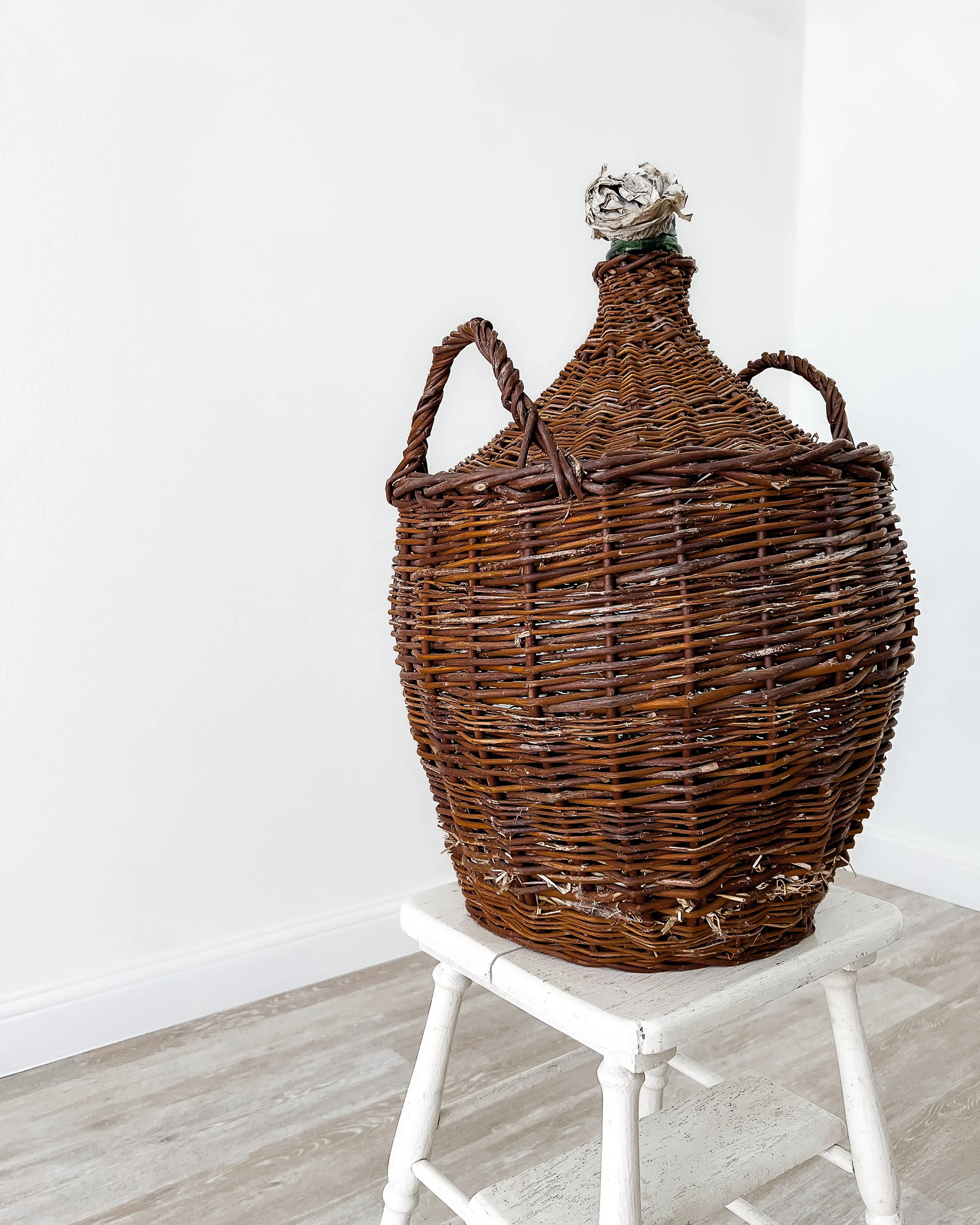 French Wicker Demijohn, Large — East End Salvage