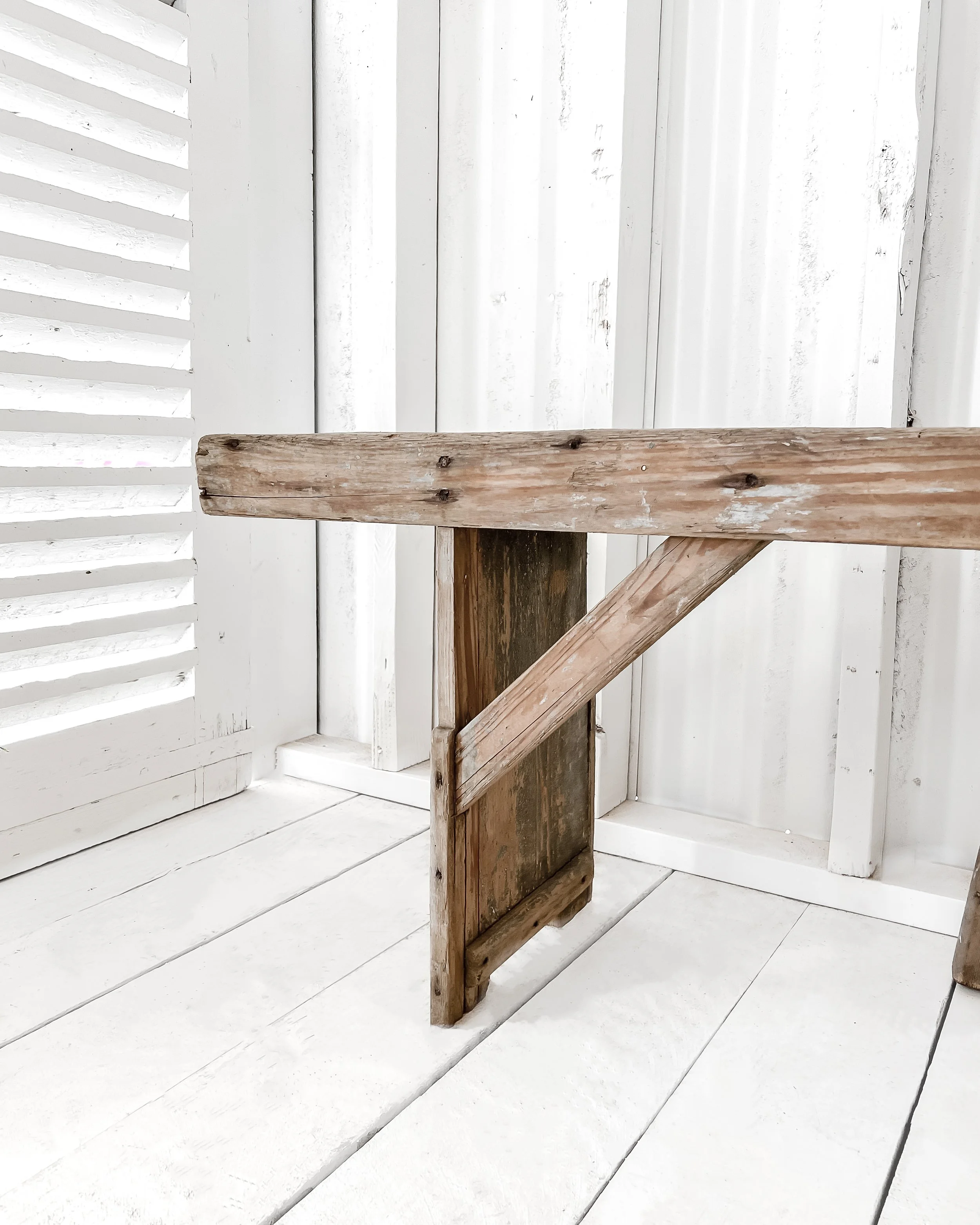 Natural Wood Primitive Farmhouse Bench