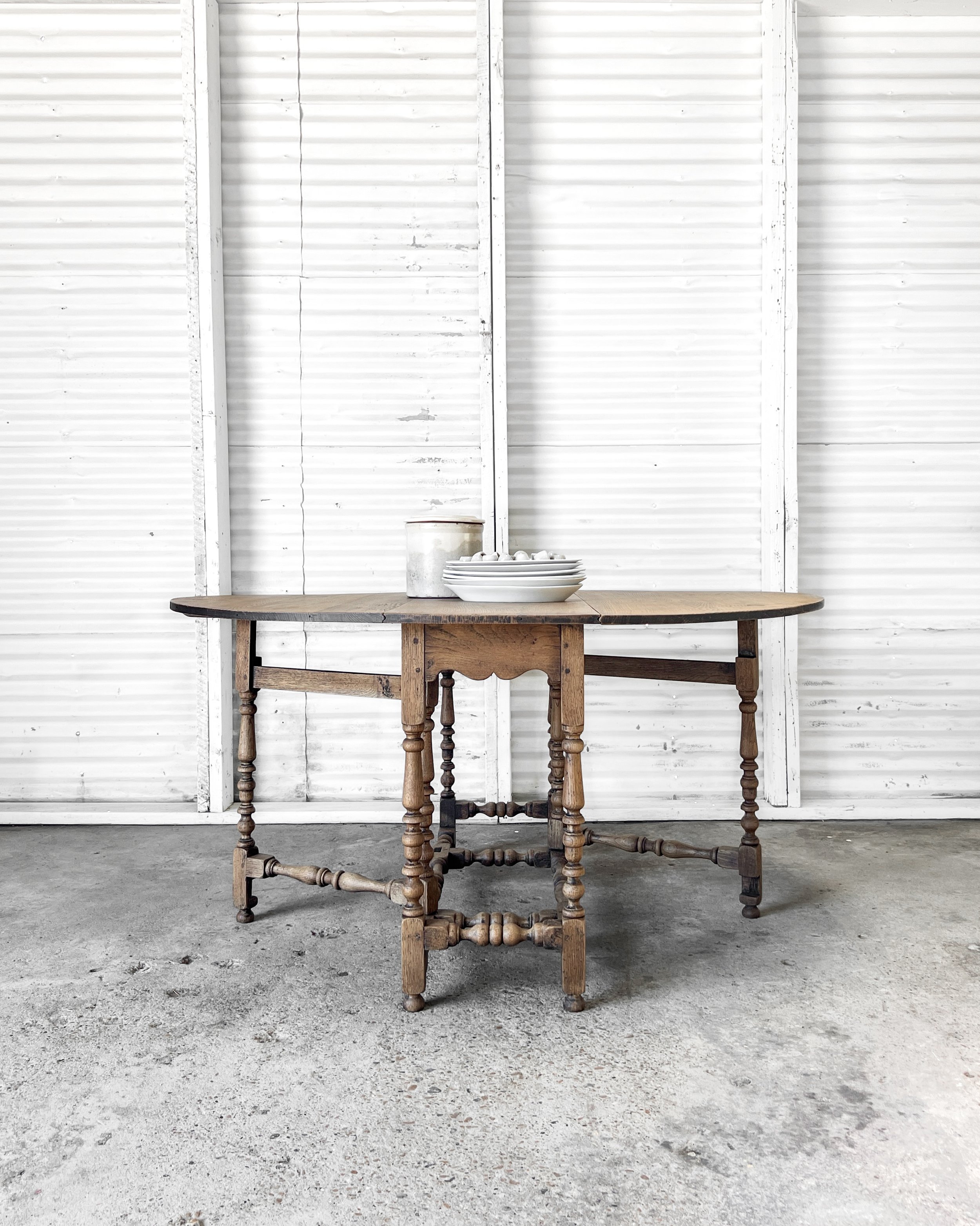 Antique Washed Oak Gate Leg Dining Table