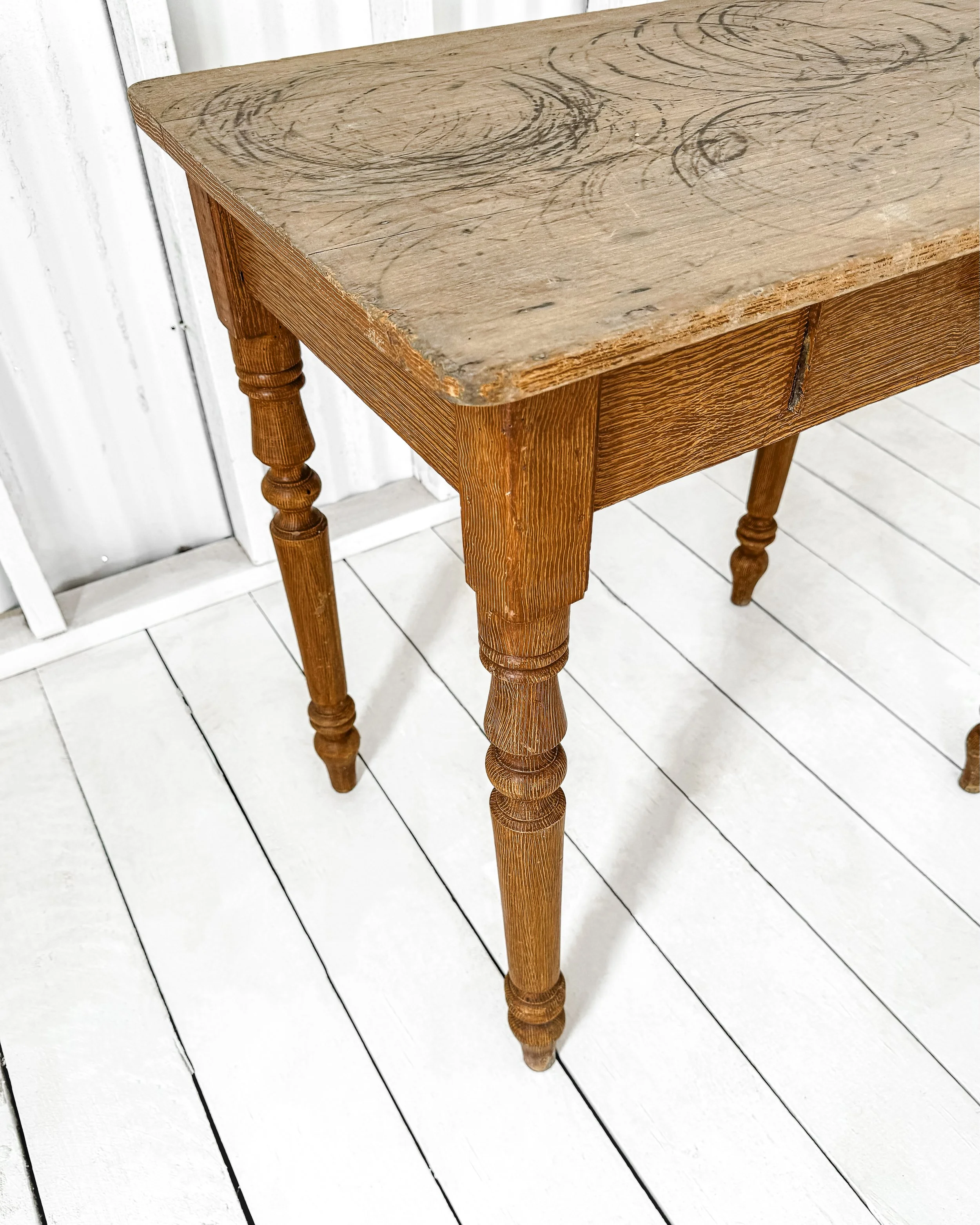 Antique French Faux Bois Accent Table with Turned Legs