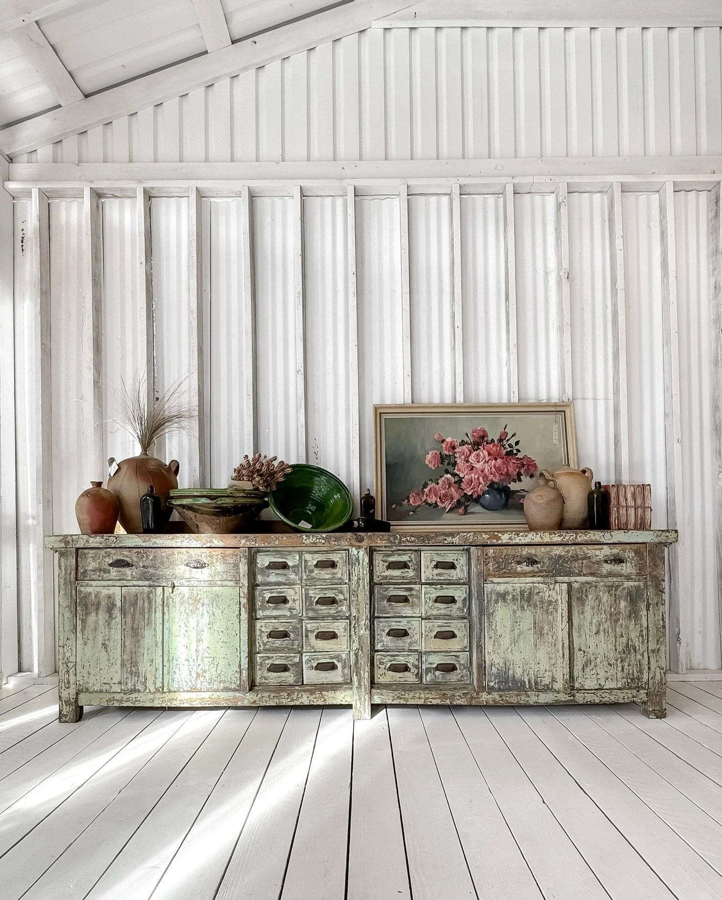 Rustic yet refined, this old cobbler&rsquo;s workbench is the workhorse your home needs. 

Do you need a console for the living room? A sideboard for your dining room? Perhaps a double vanity in your primary bathroom? Or the pi&egrave;ce de r&eacute;