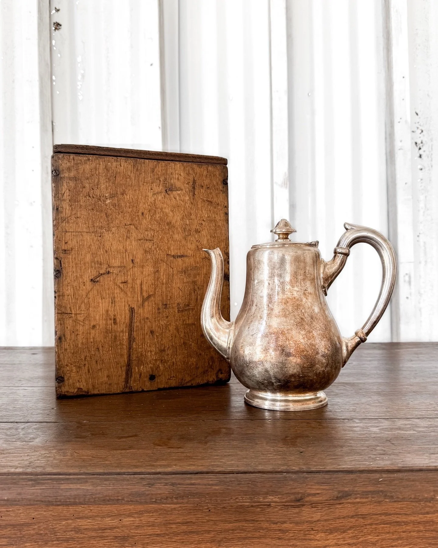 [Now Sold] A teapot with a story to tell &mdash; Ercuis silver, still nestled in its original catering box. An heirloom for tea lovers and collectors alike. ☕️✨

The teapot measures approximately 9.25&rdquo; W x 5&rdquo; D x 8.375&rdquo; H. Catering 