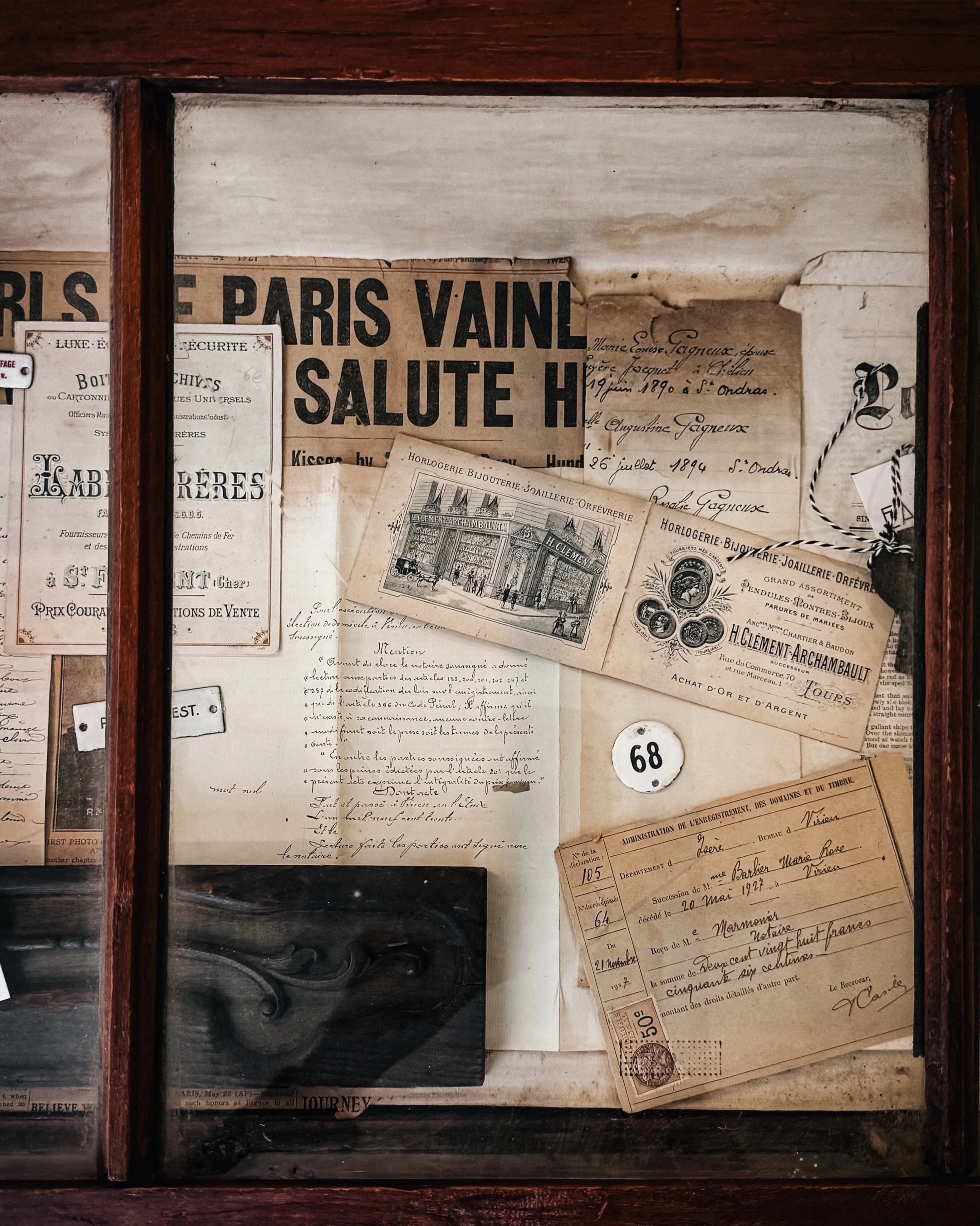 Made to be temporary. Somehow still here.

Old newspapers, handwritten documents, receipts, postcards, ledgers + bits of printed paper were created for everyday use&mdash;not preservation.

They were folded, handled, tucked into drawers, passed along