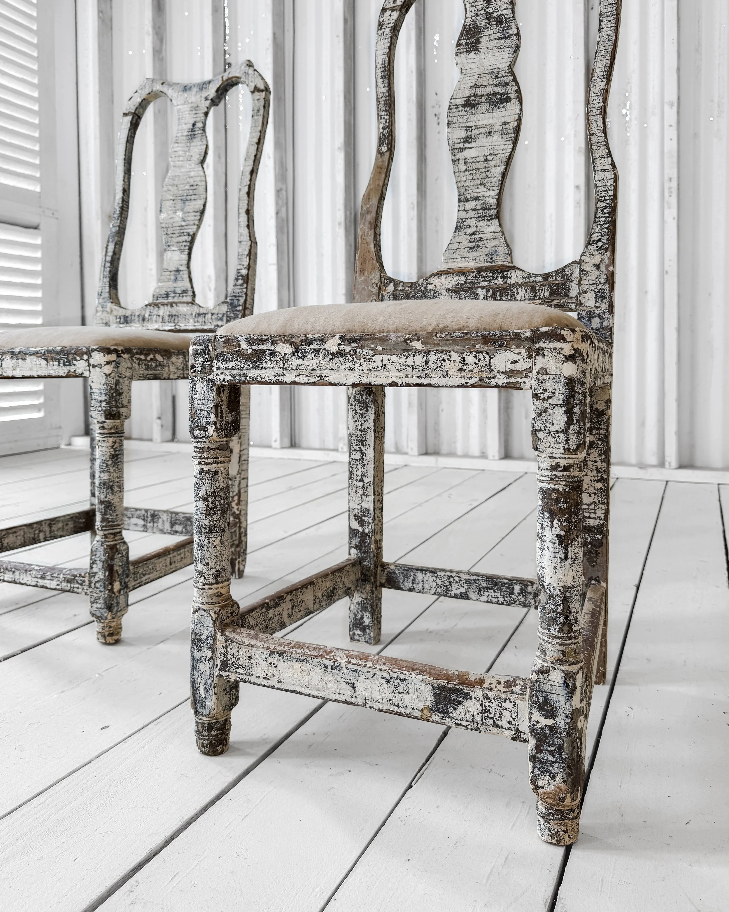 Pair Painted Gustavian Chippendale Chairs