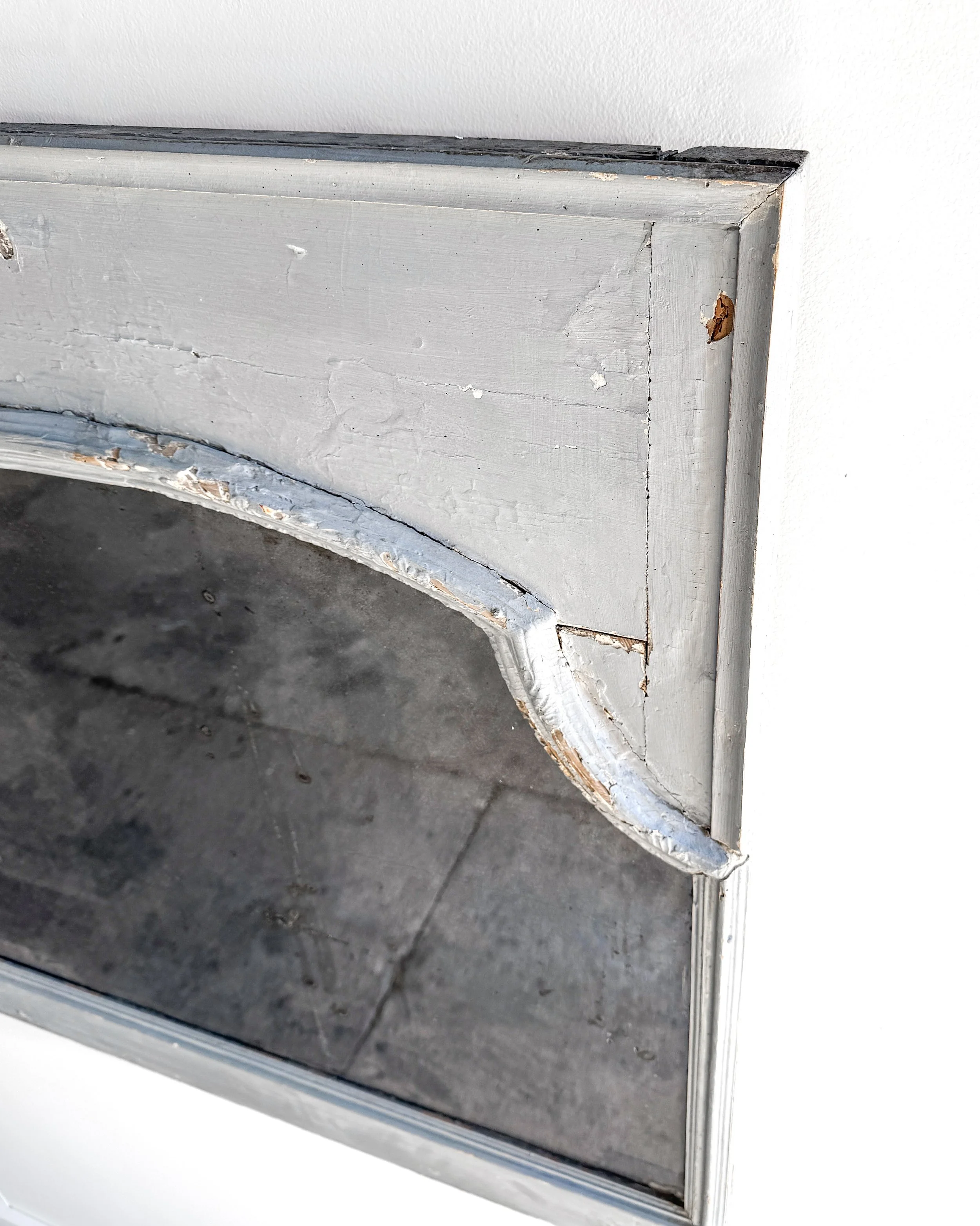 Antique French Trumeau Mirror with Original Blue Paint