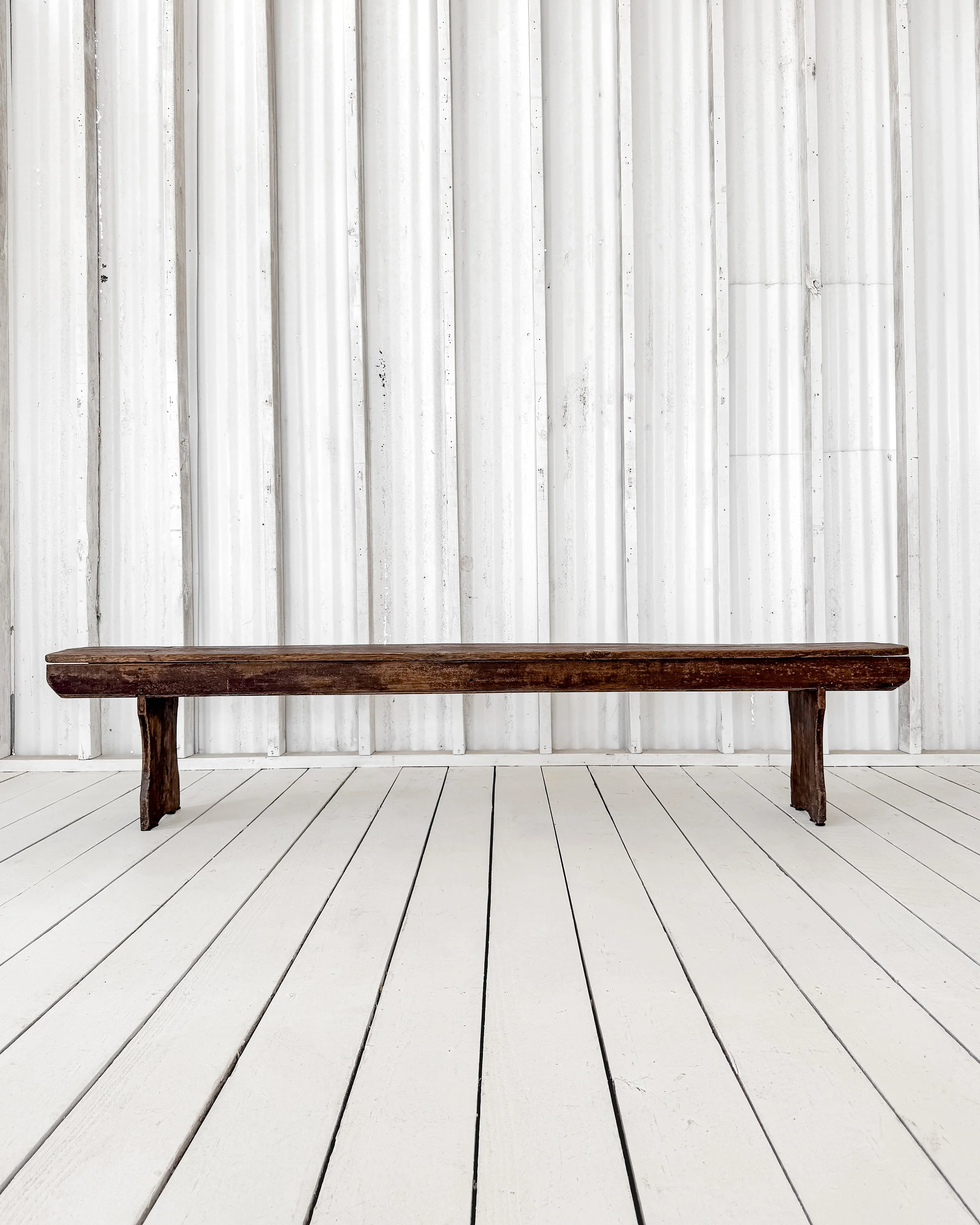 Antique English Painted Farmhouse Bench with Apron