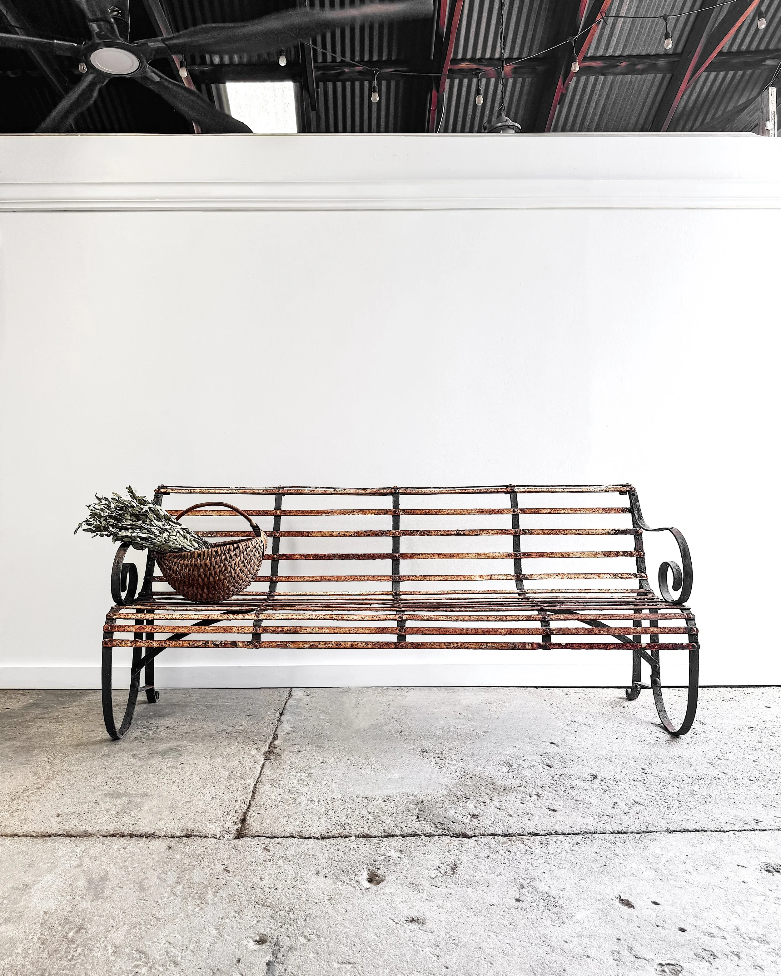 19th Century French Iron Slatted Garden Bench