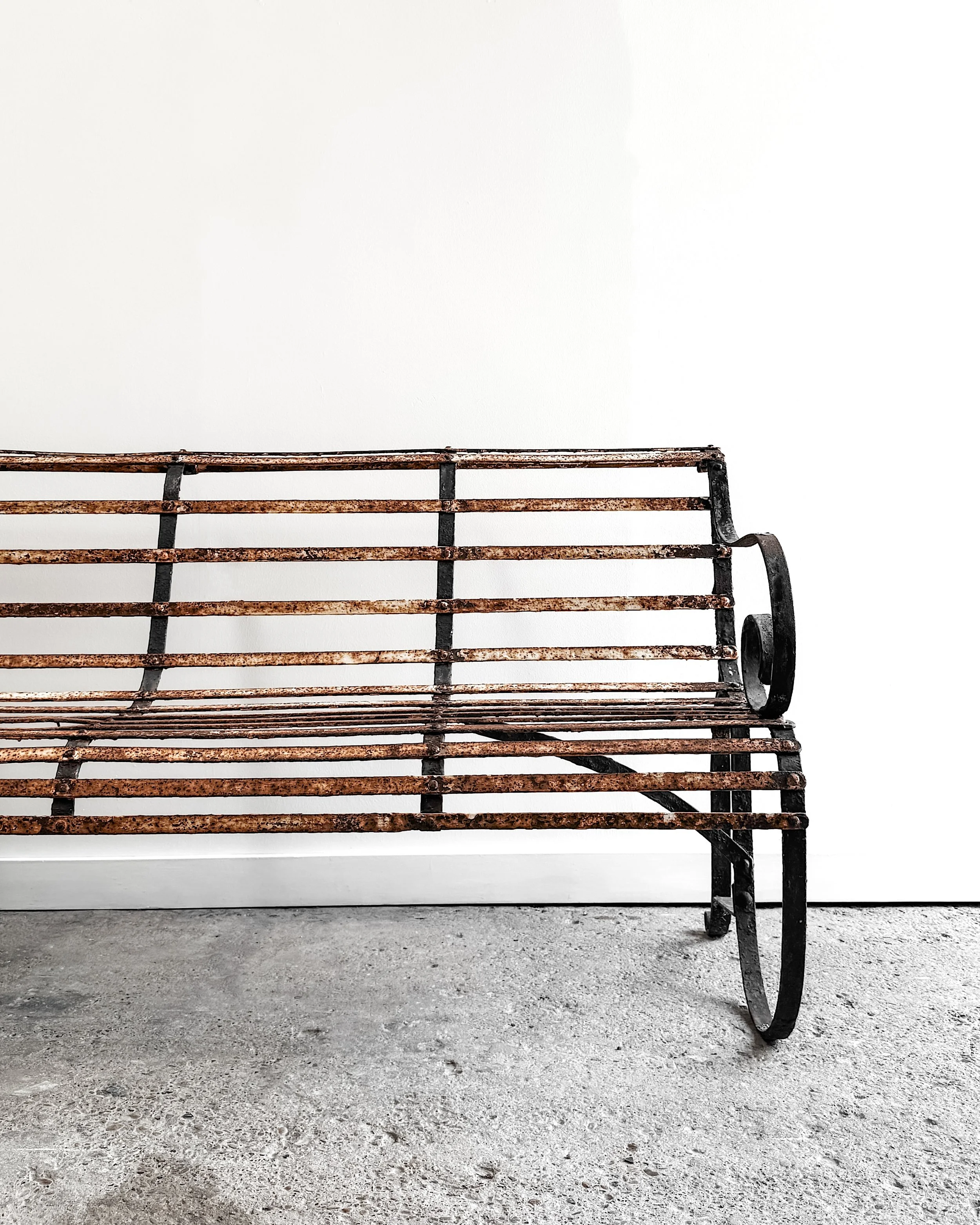 19th Century French Iron Slatted Garden Bench