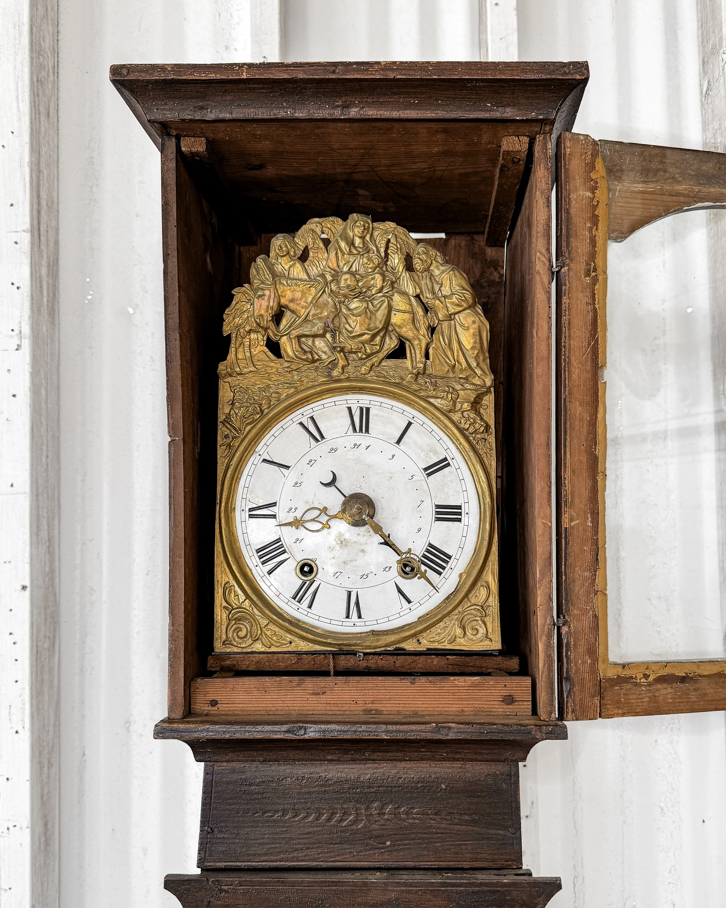 Antique French Tall Case Clock with Brass Face