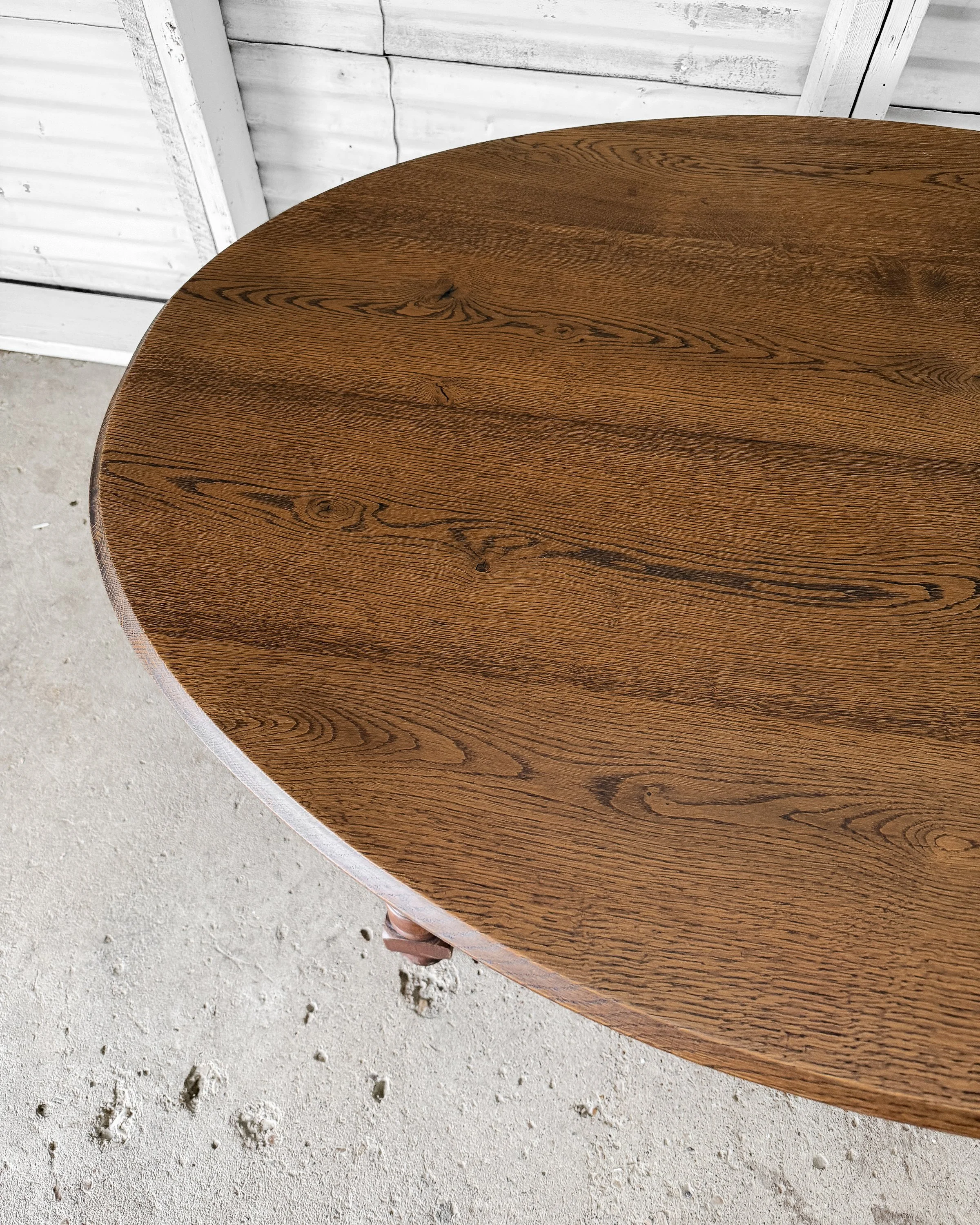 Antique English Oak Oval Table with Turned Legs