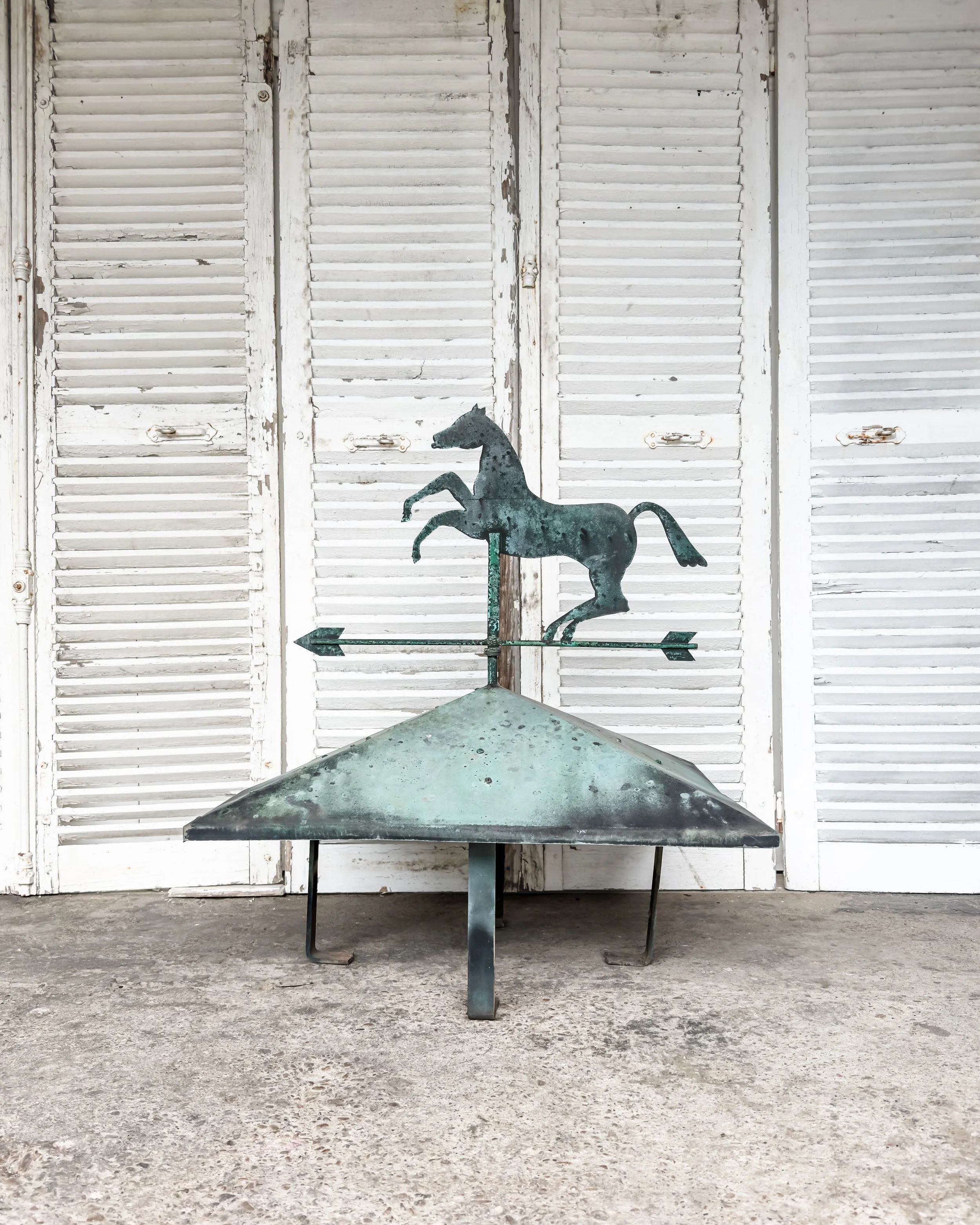 19th-Century Belgian Copper Rooftop Weather Vane with Horse Finial