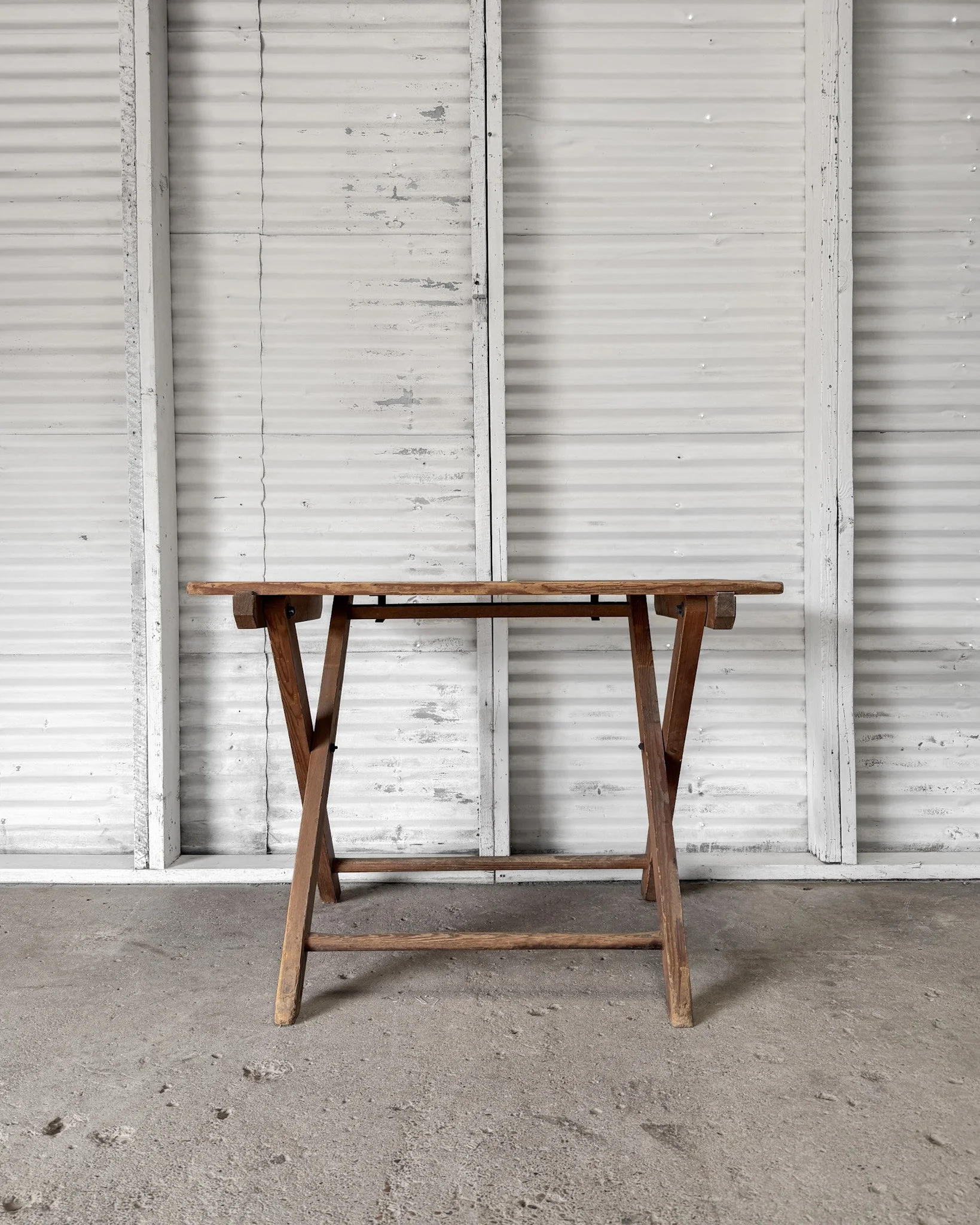 Antique Belgian Natural Pine Folding Work Table