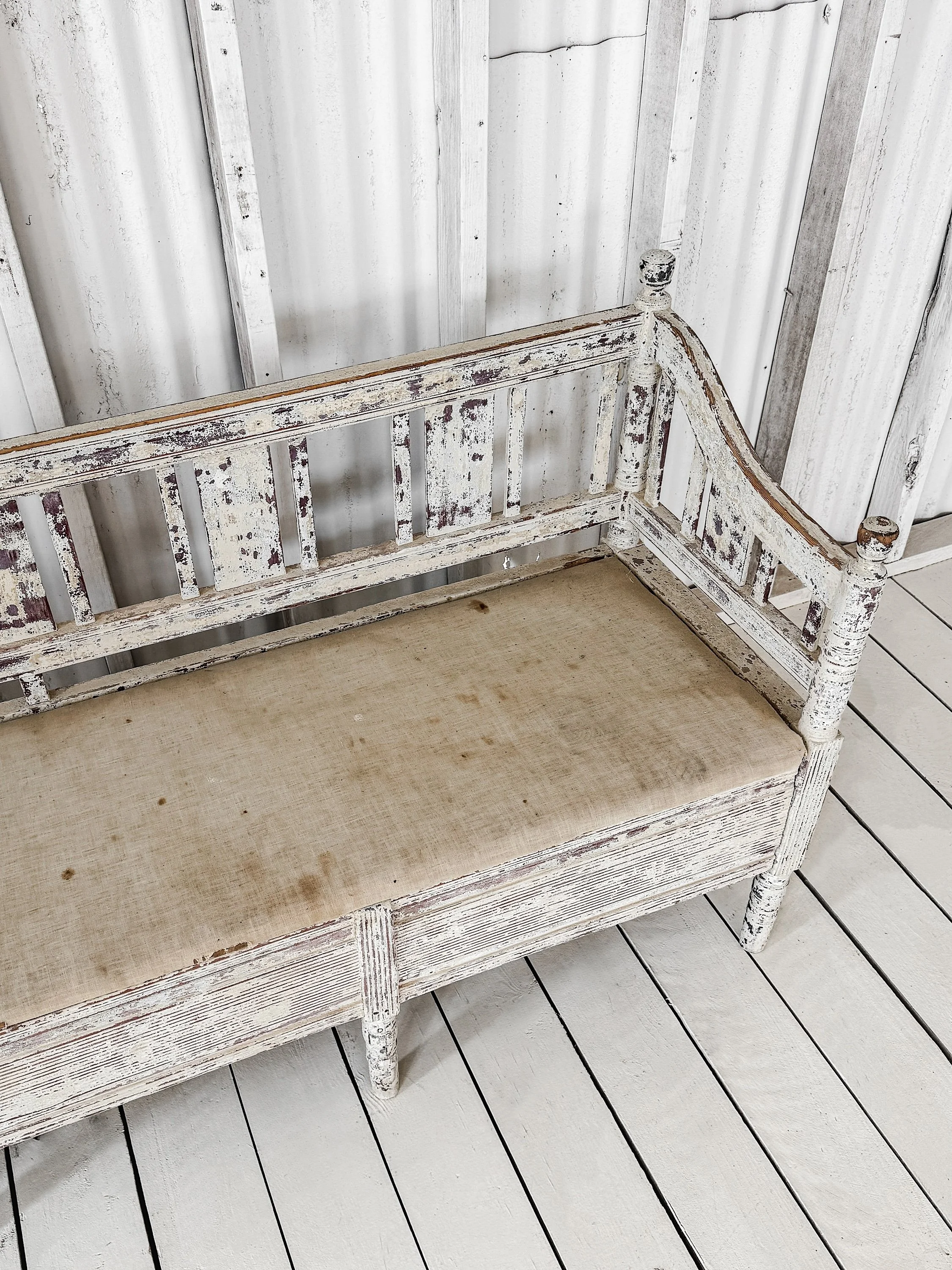 Swedish Slagbänk Storage Bench with Spindle Back