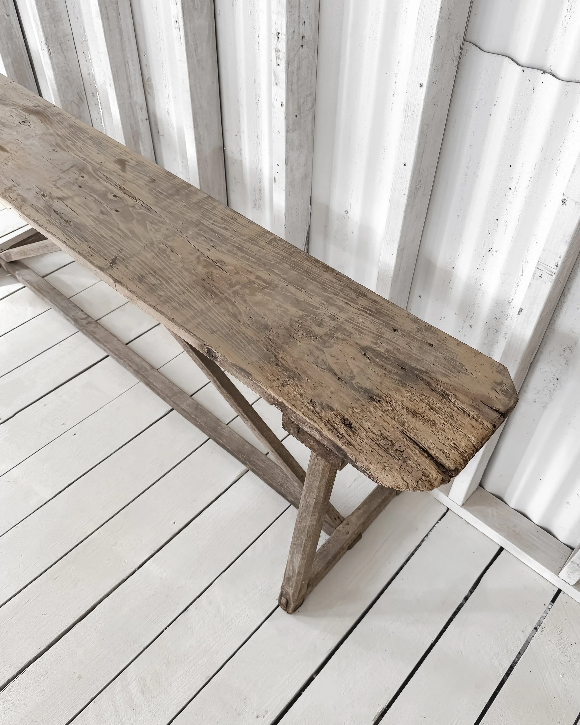 Antique French Laundry Console Table with Trestle Base