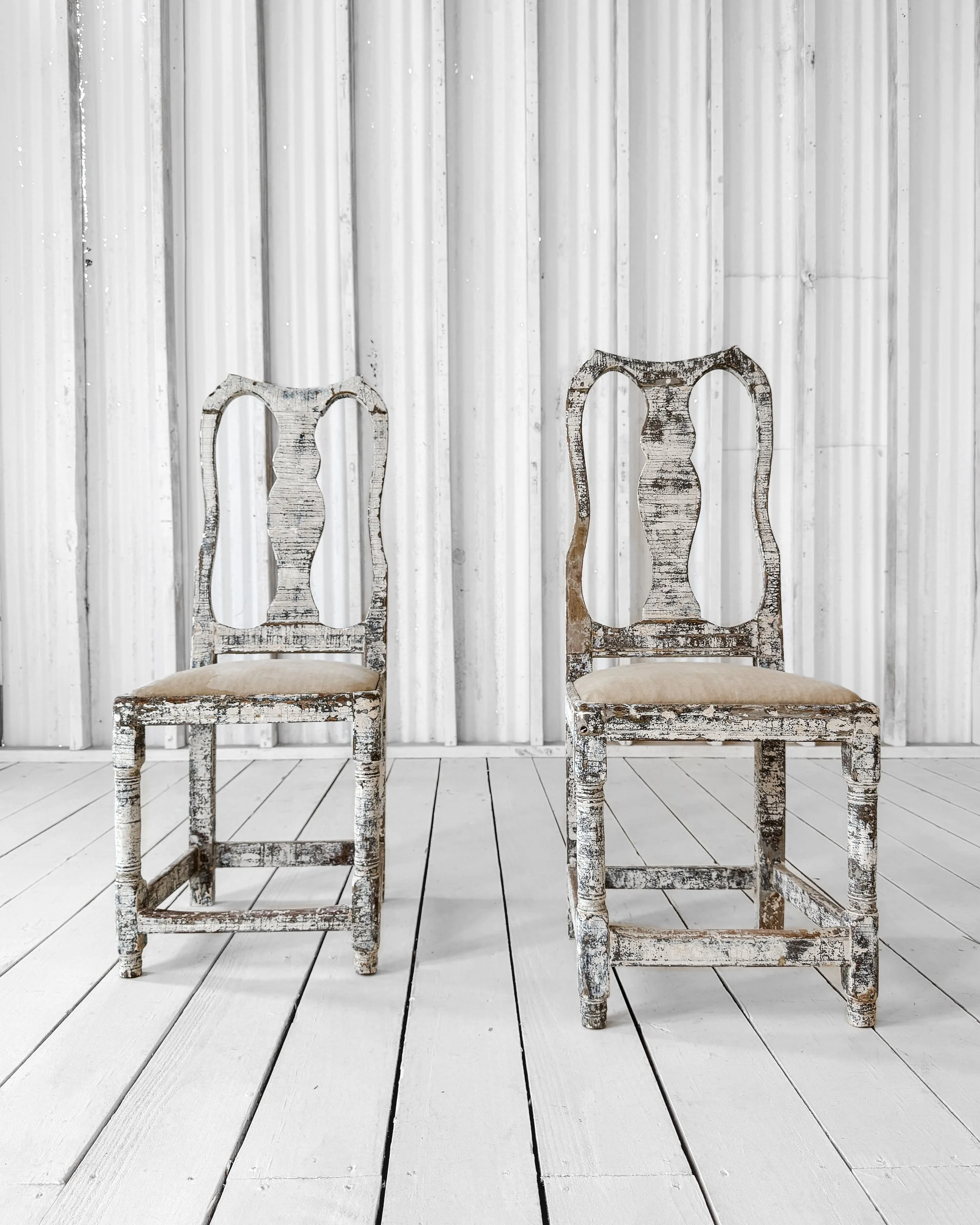 Pair Painted Gustavian Chippendale Chairs