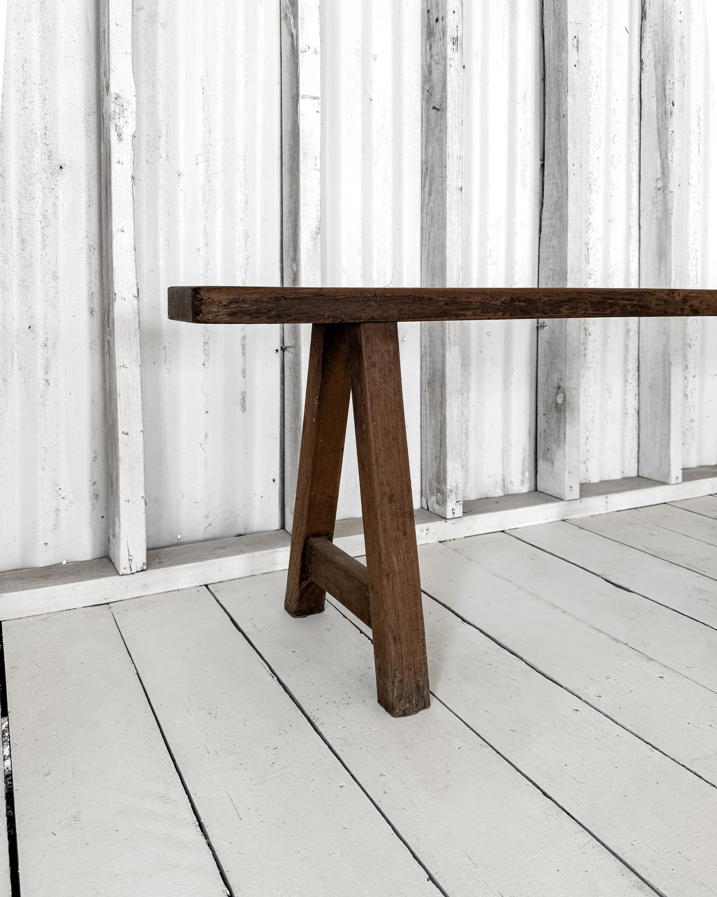 (Pair) Antique Walnut Benches with A-Frame Legs