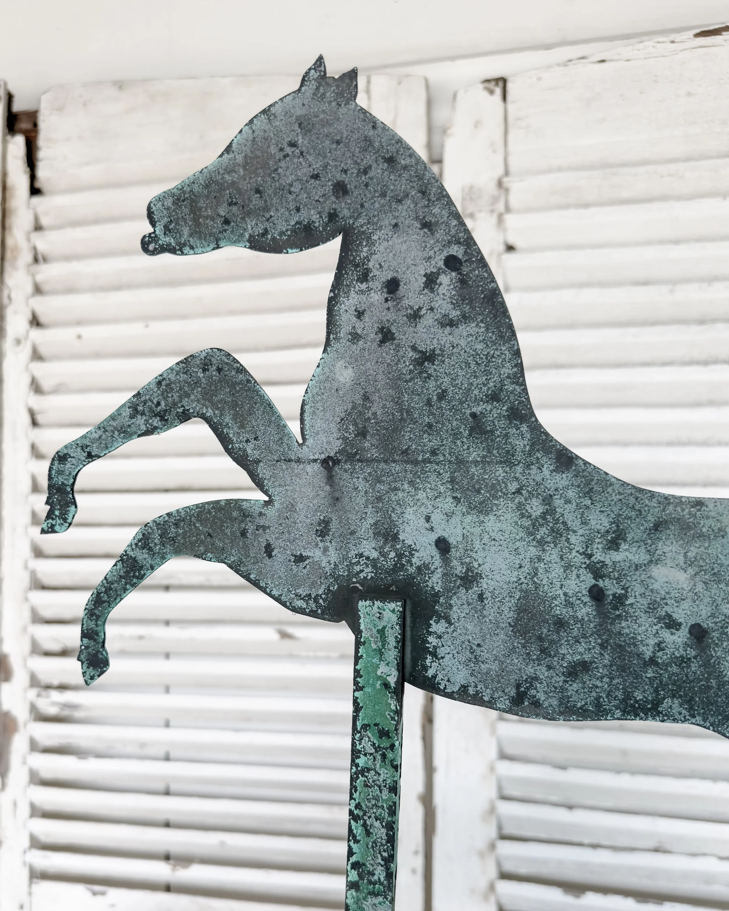 Antique Copper Rooftop Weather Vane with Horse Finial
