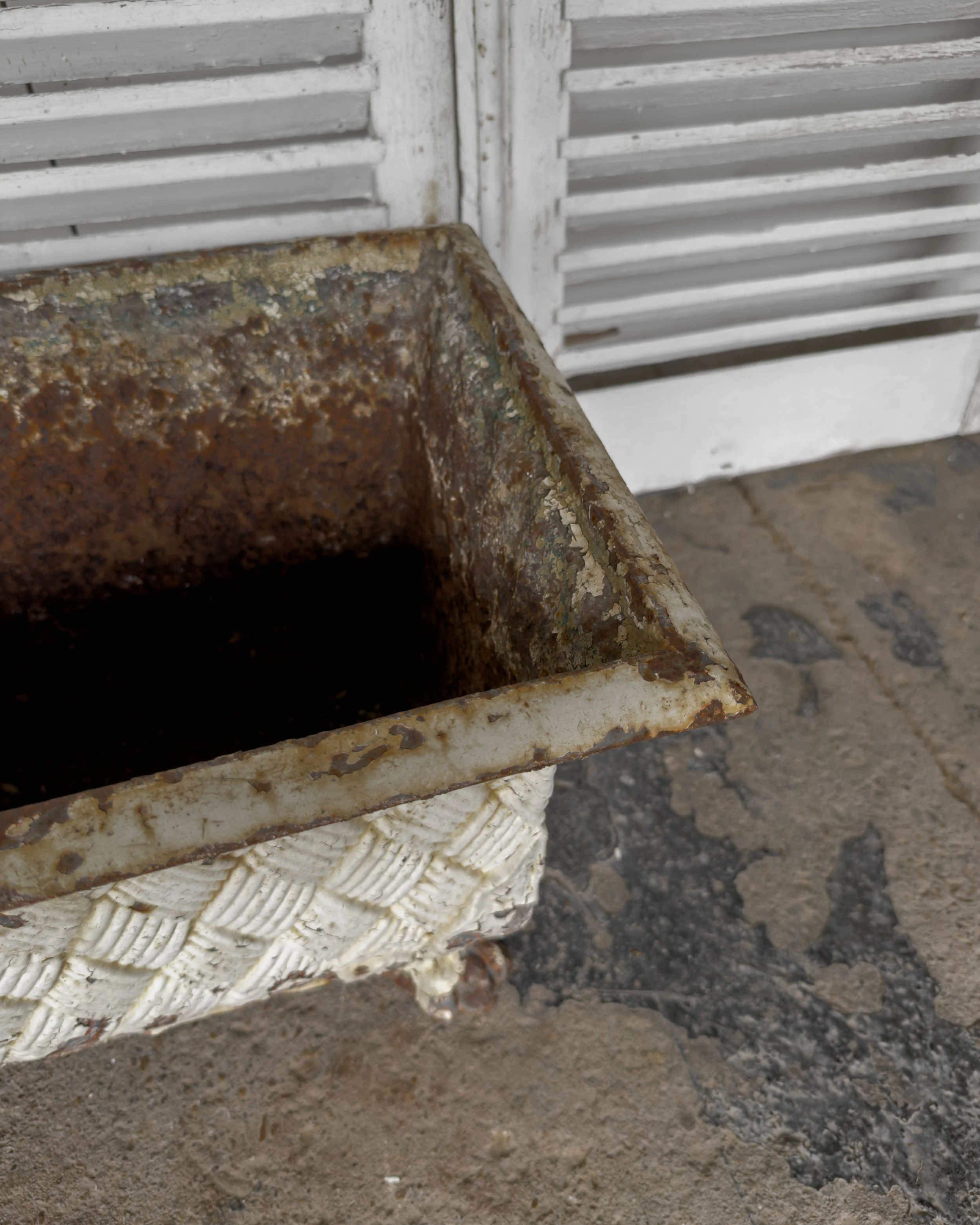 Antique Victorian Cast Iron Basket-Weave Planters