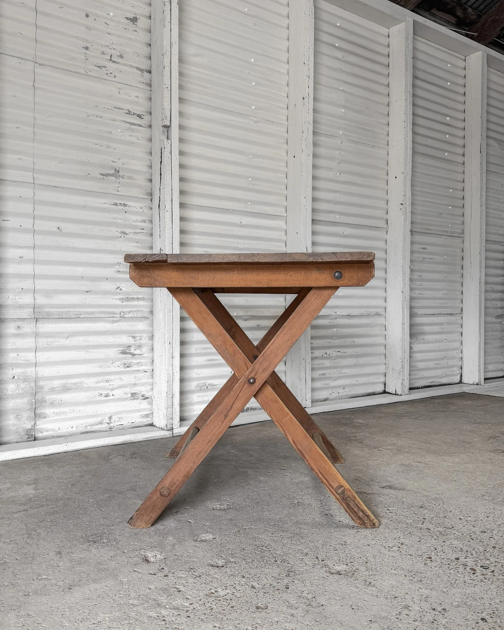 Antique Belgian Natural Pine Folding Work Table