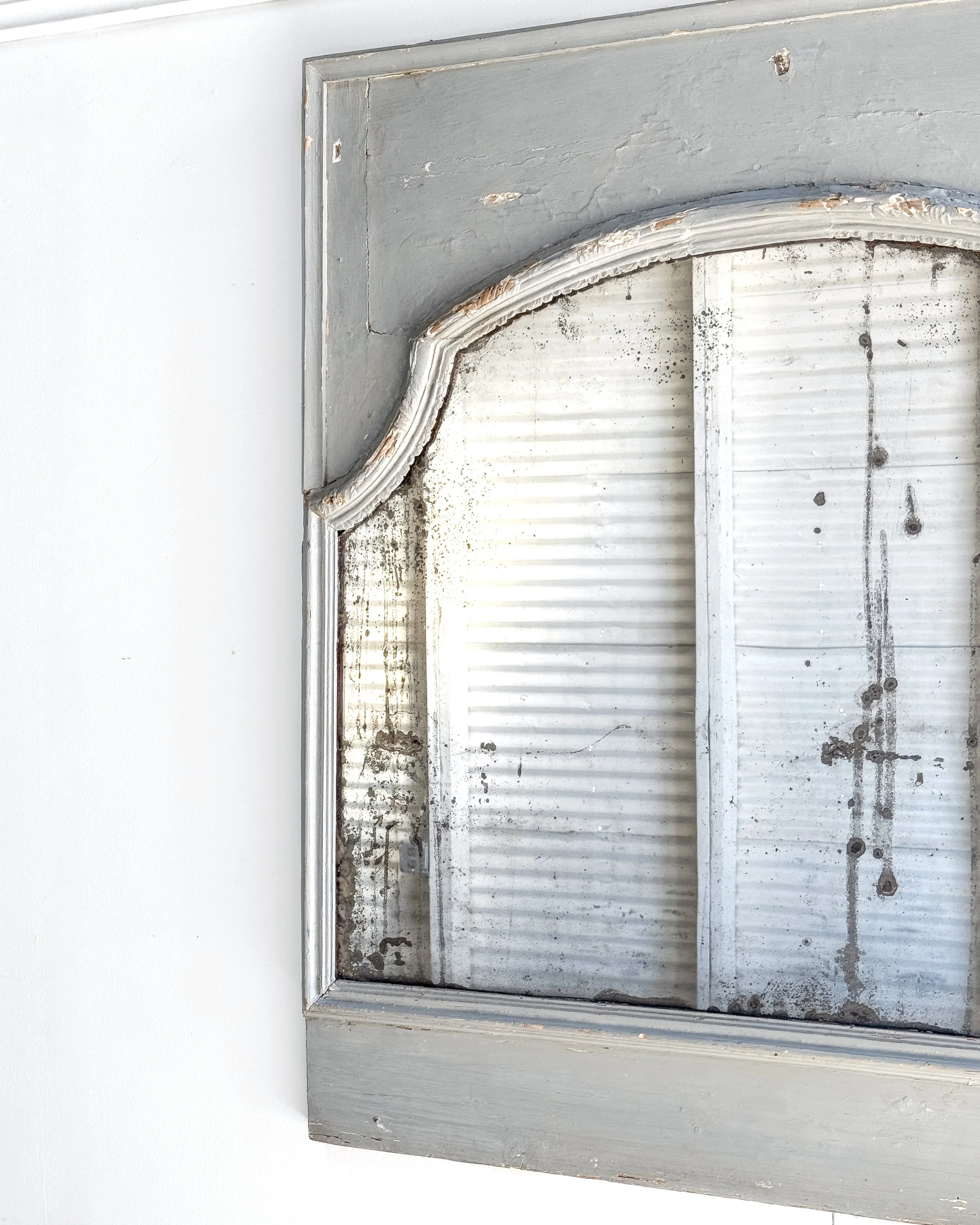 Antique French Trumeau Mirror with Original Blue Paint