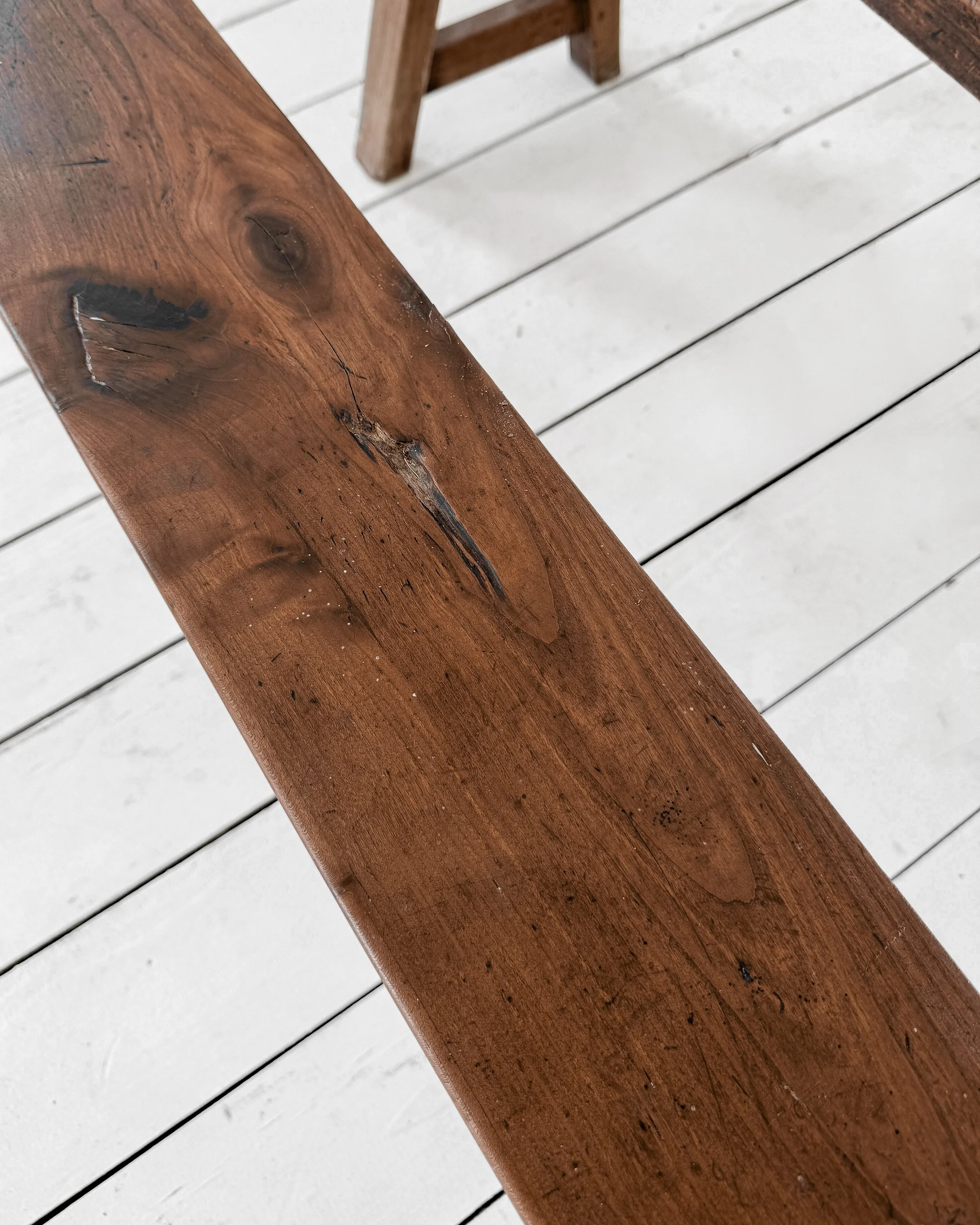 (Pair) Antique Walnut Benches with A-Frame Legs