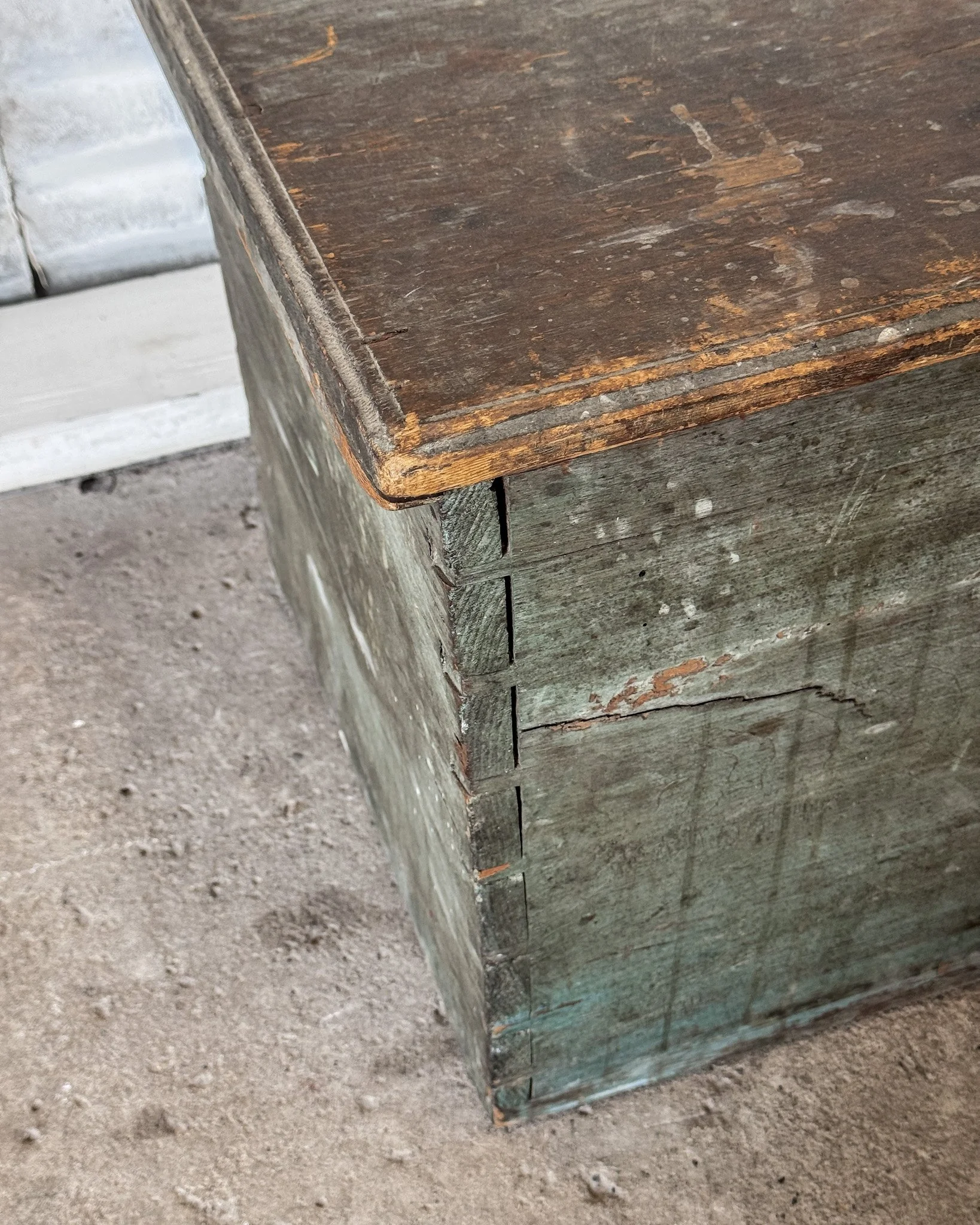 18th C. Blanket Chest with Teal Blue Paint