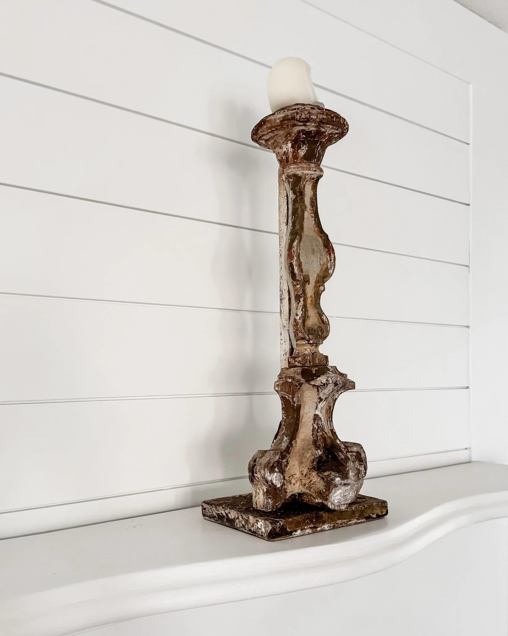 Antique French Wooden Fragment Candlesticks