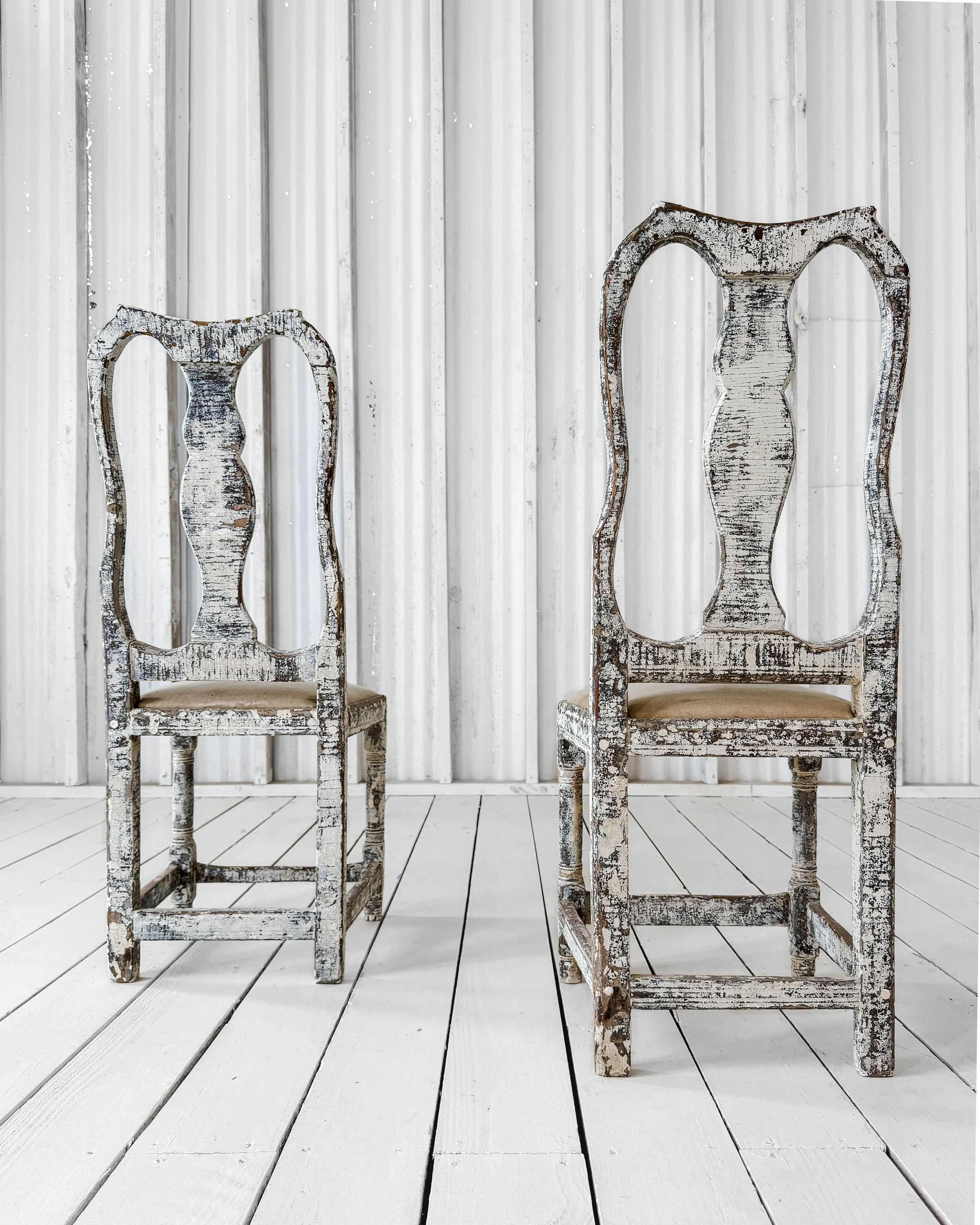 Pair Painted Gustavian Chippendale Chairs