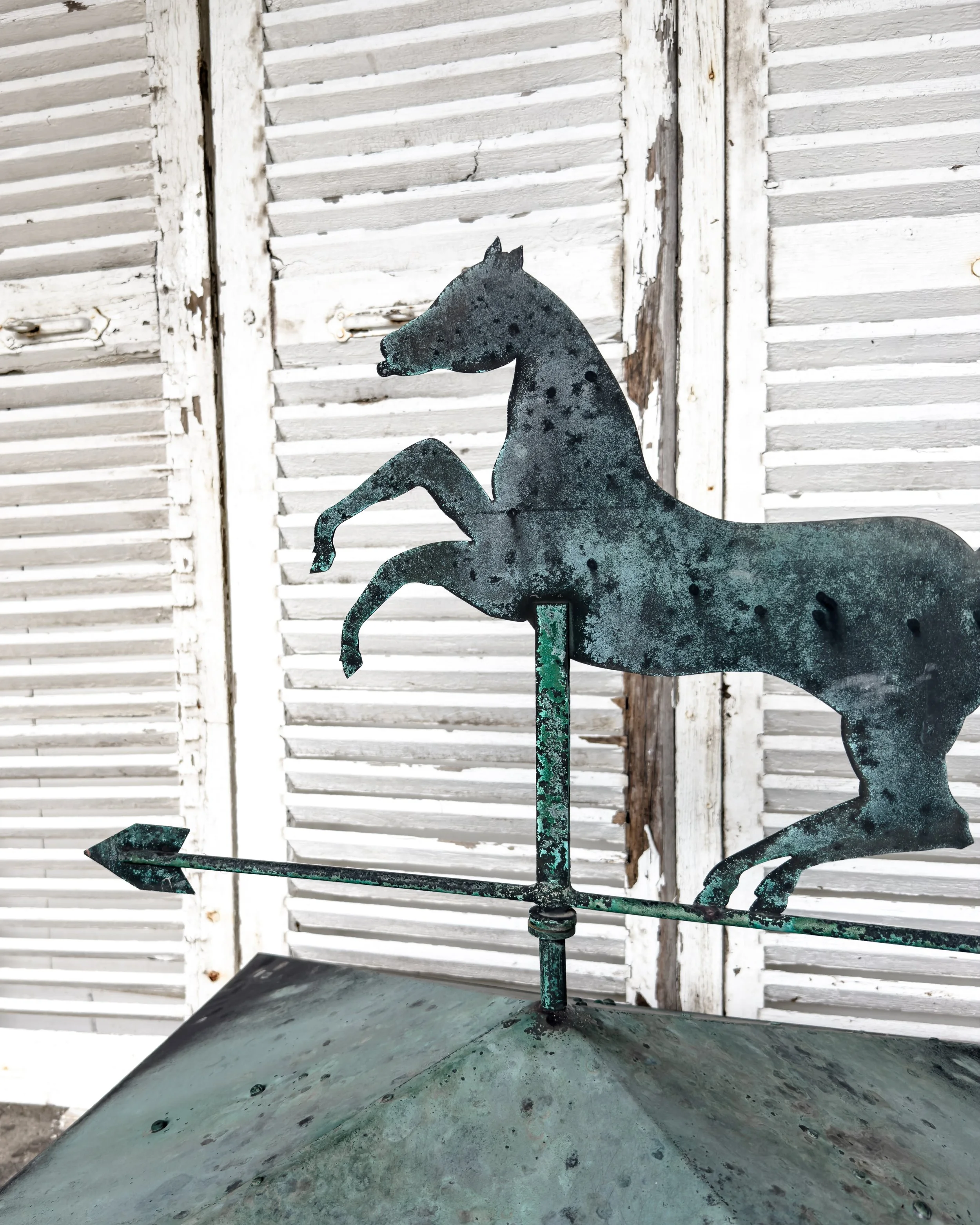 Antique Reclaimed Copper Rooftop Weather Vane with Horse Finial