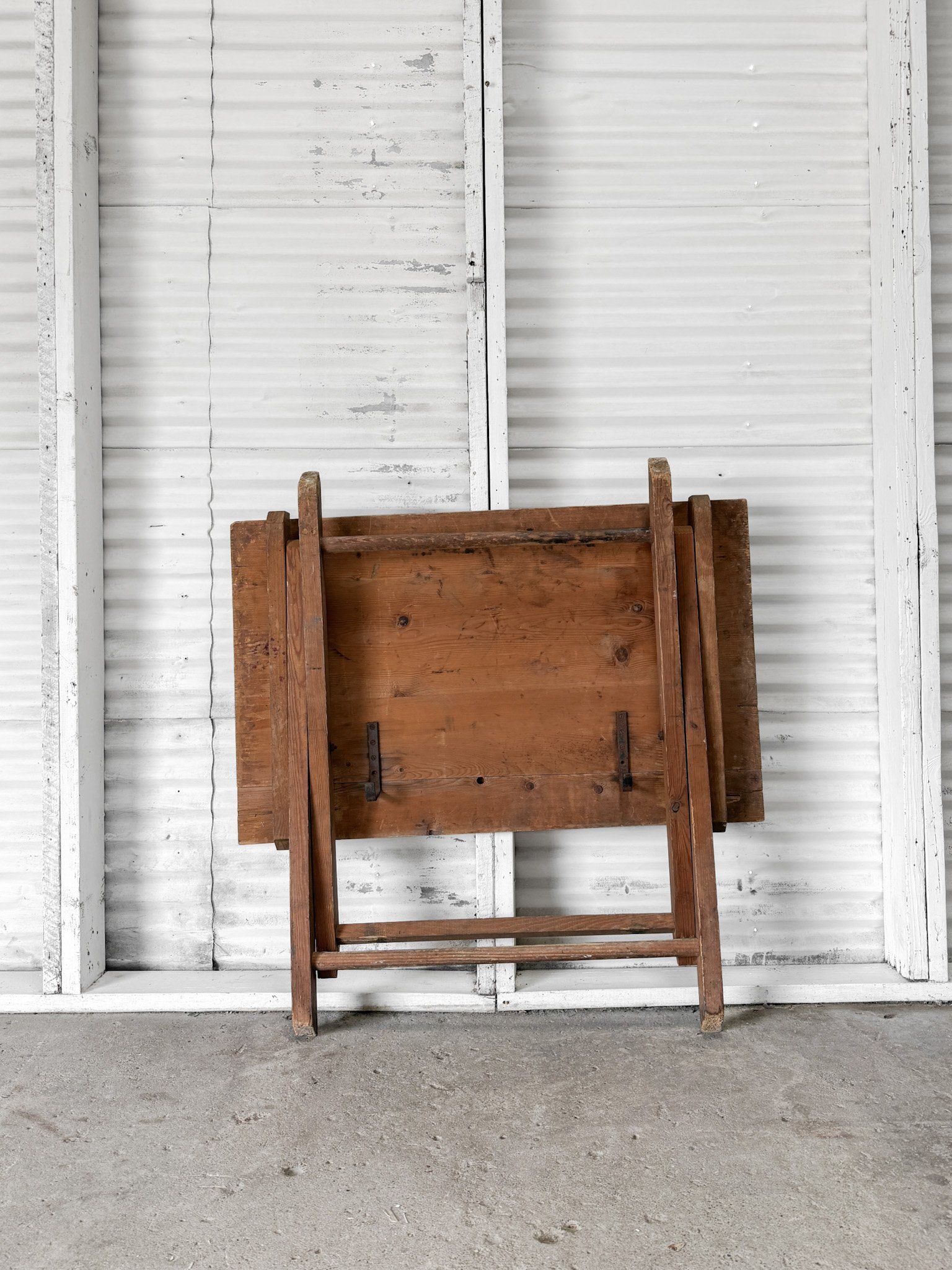Antique Belgian Natural Pine Folding Work Table
