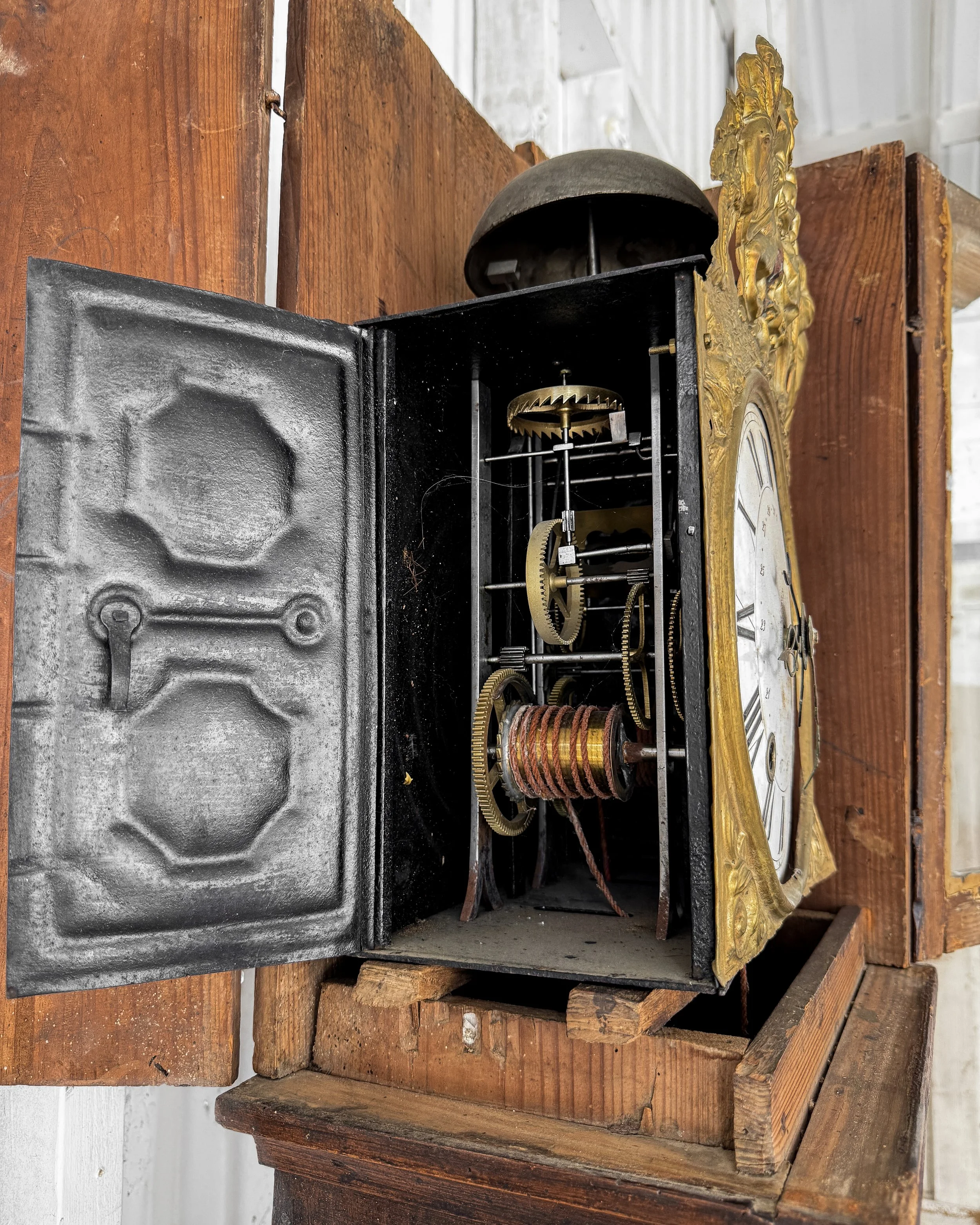 Antique French Tall Case Clock with Brass Face