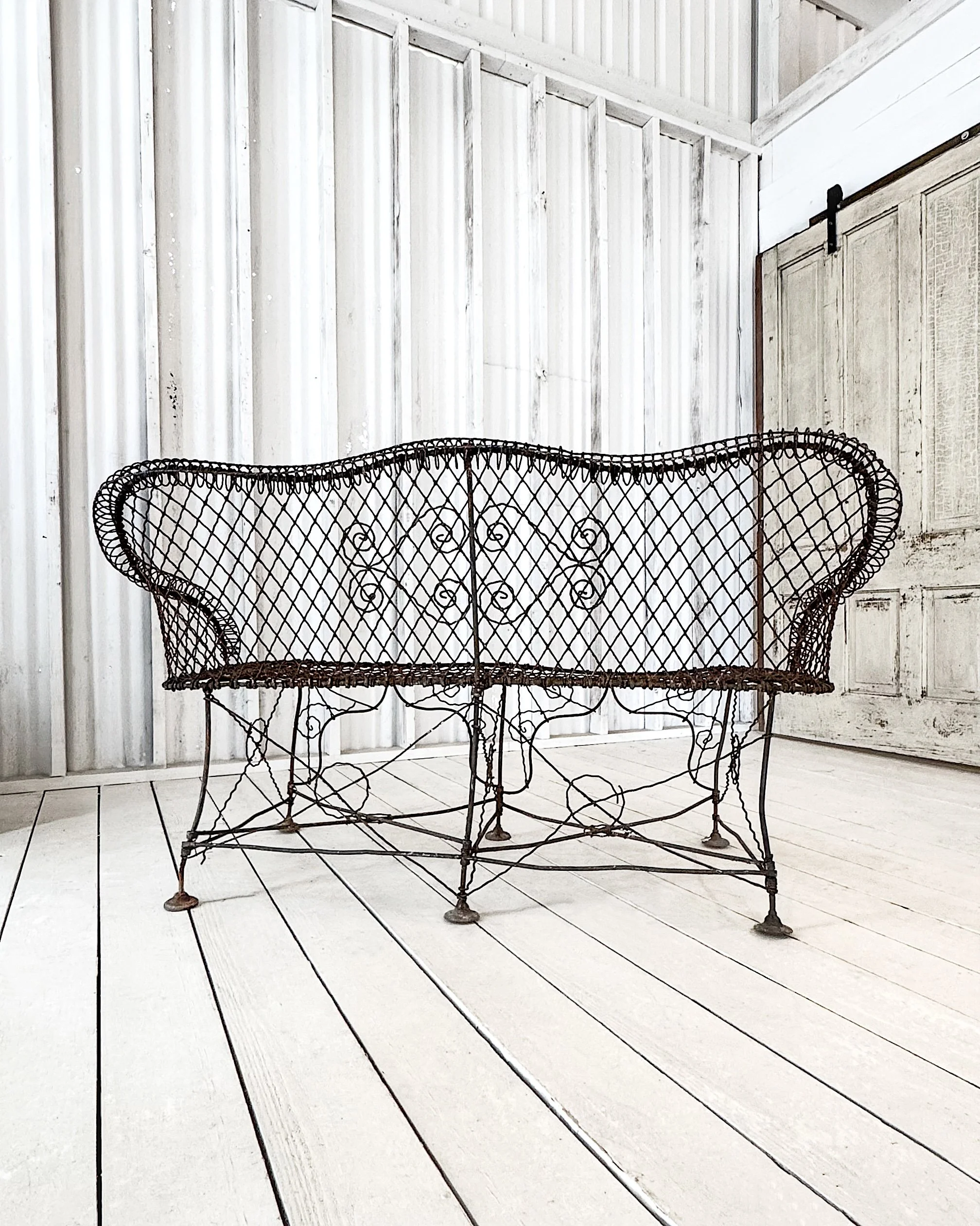 Antique Handmade French Wire Settee