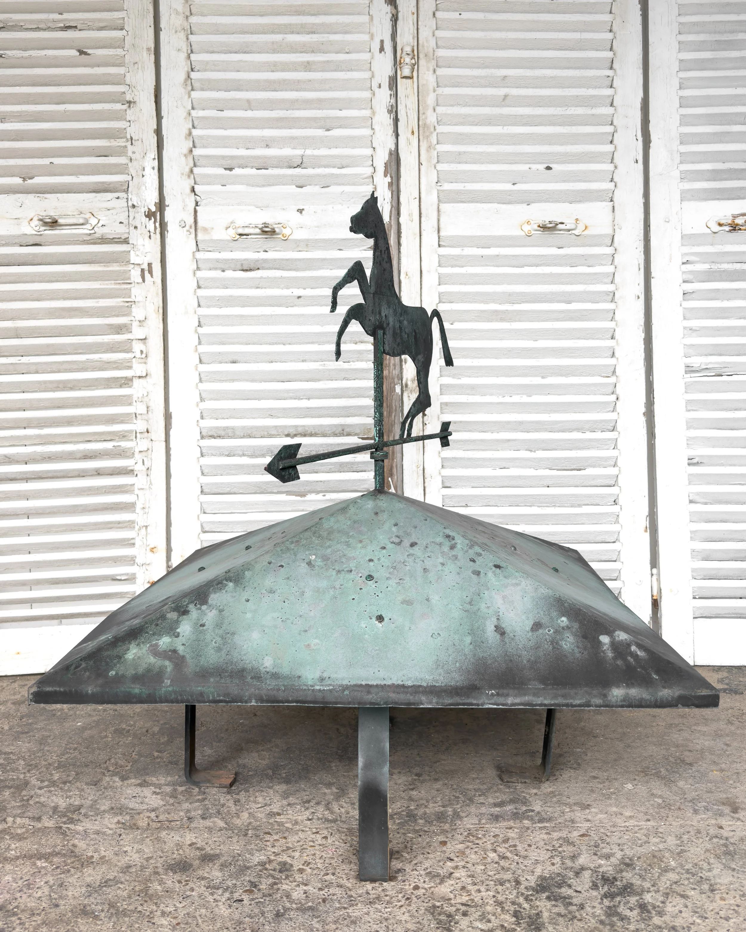Antique Copper Rooftop Weather Vane with Horse Finial