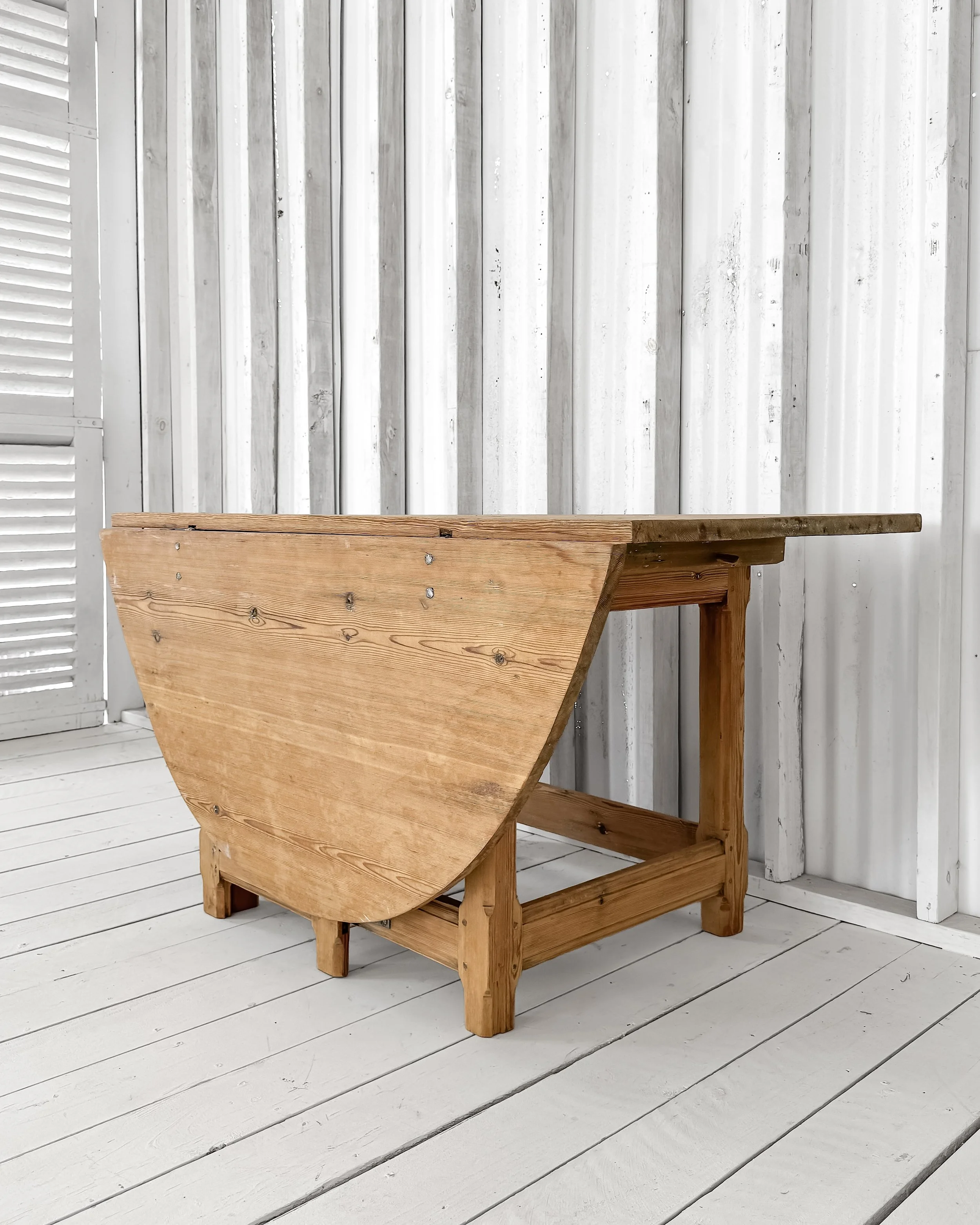 Antique Swedish Pine One-Sided Drop Leaf Table