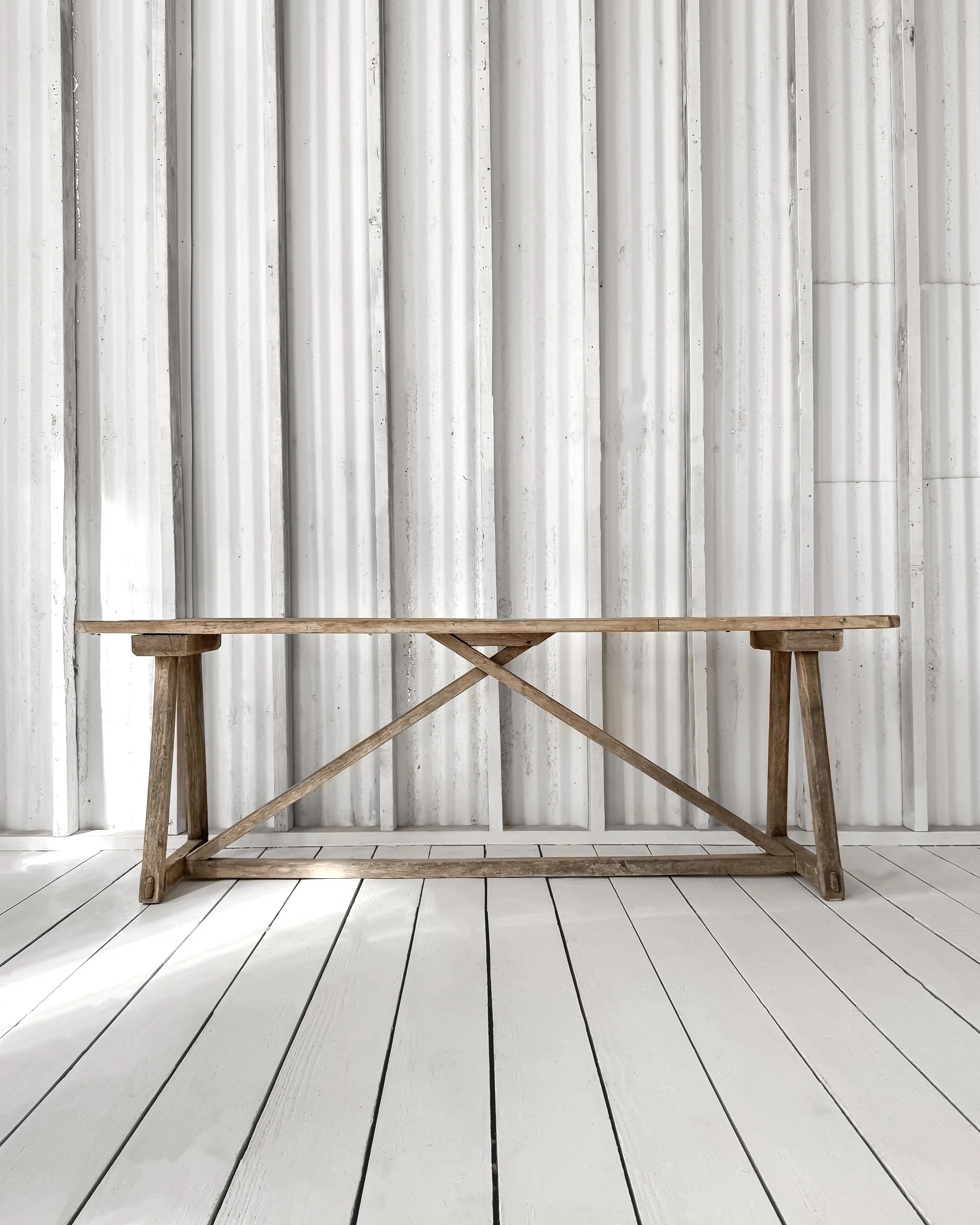 Antique French Laundry Console Table with Trestle Base