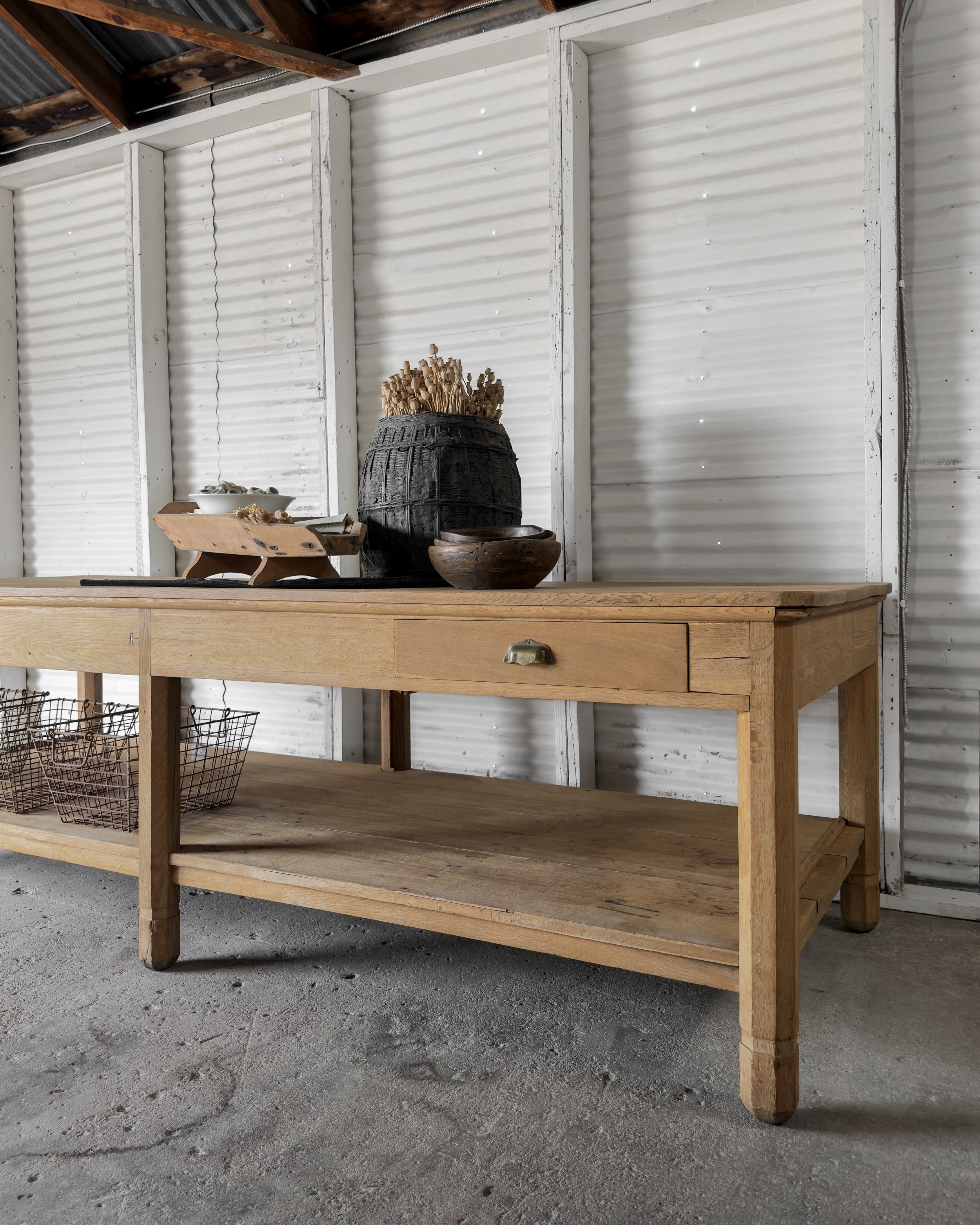 Antique English Oak Work Table | Kitchen Island