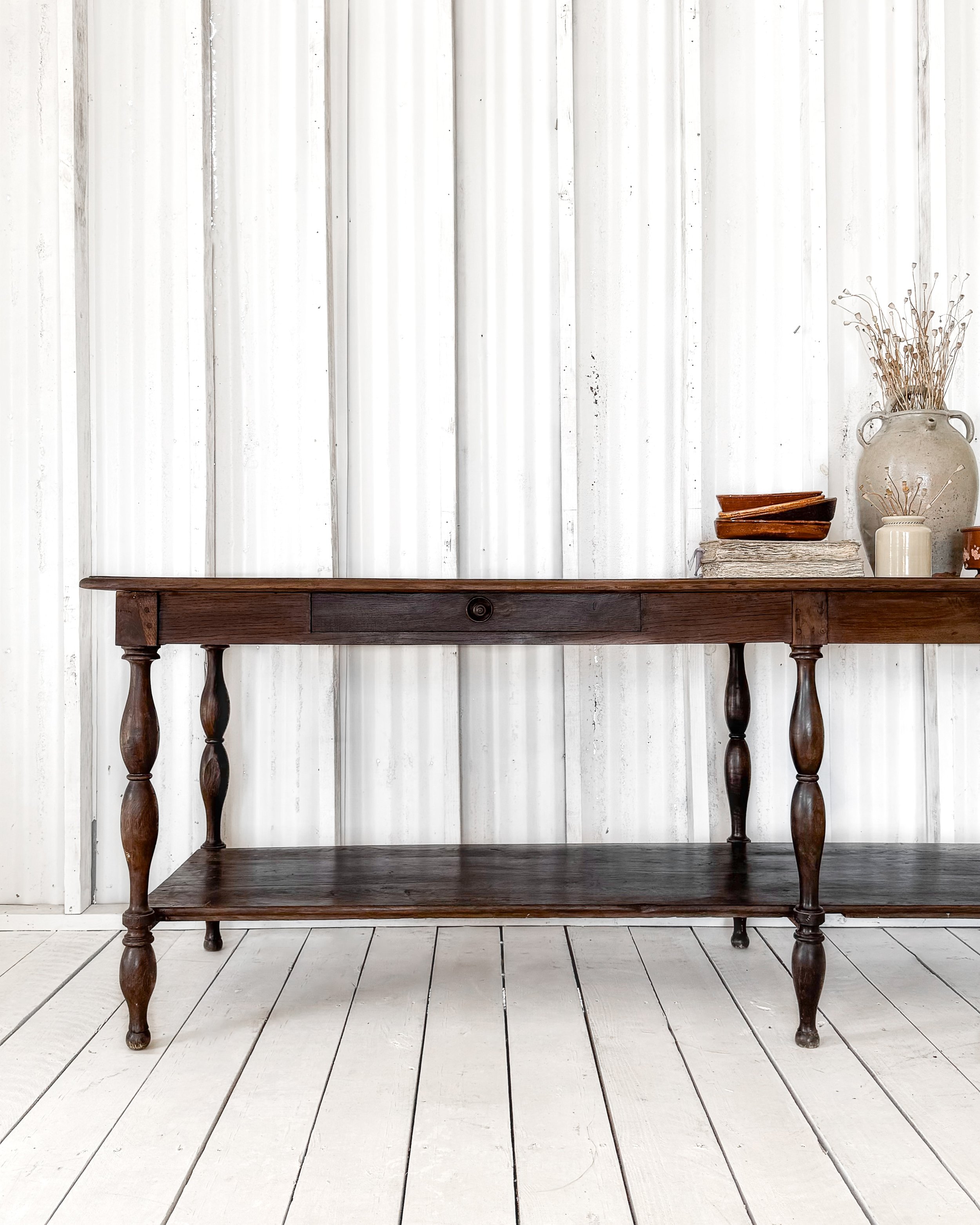 Antique French Draper's Table with Turned Legs