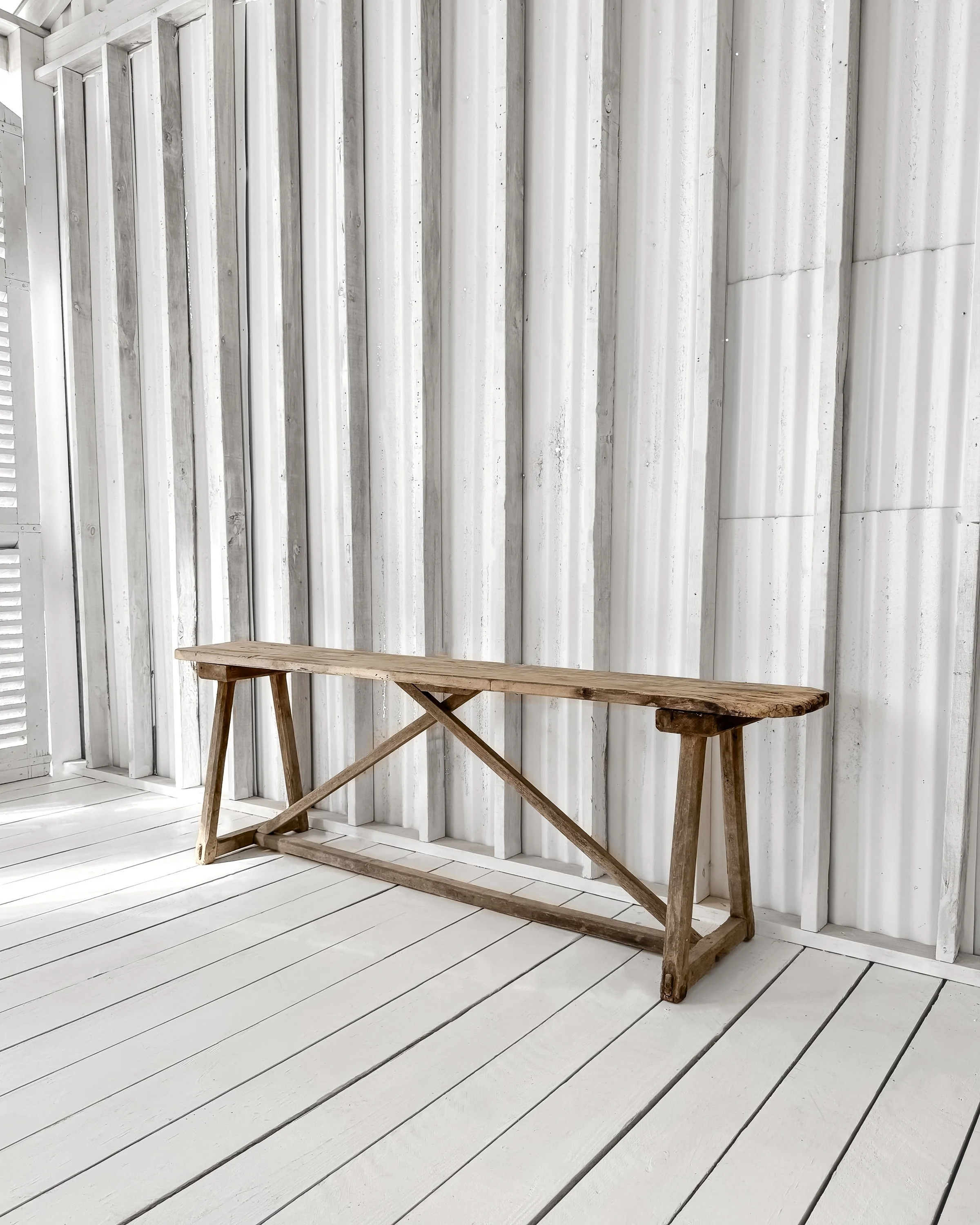 Antique French Laundry Console Table with Trestle Base