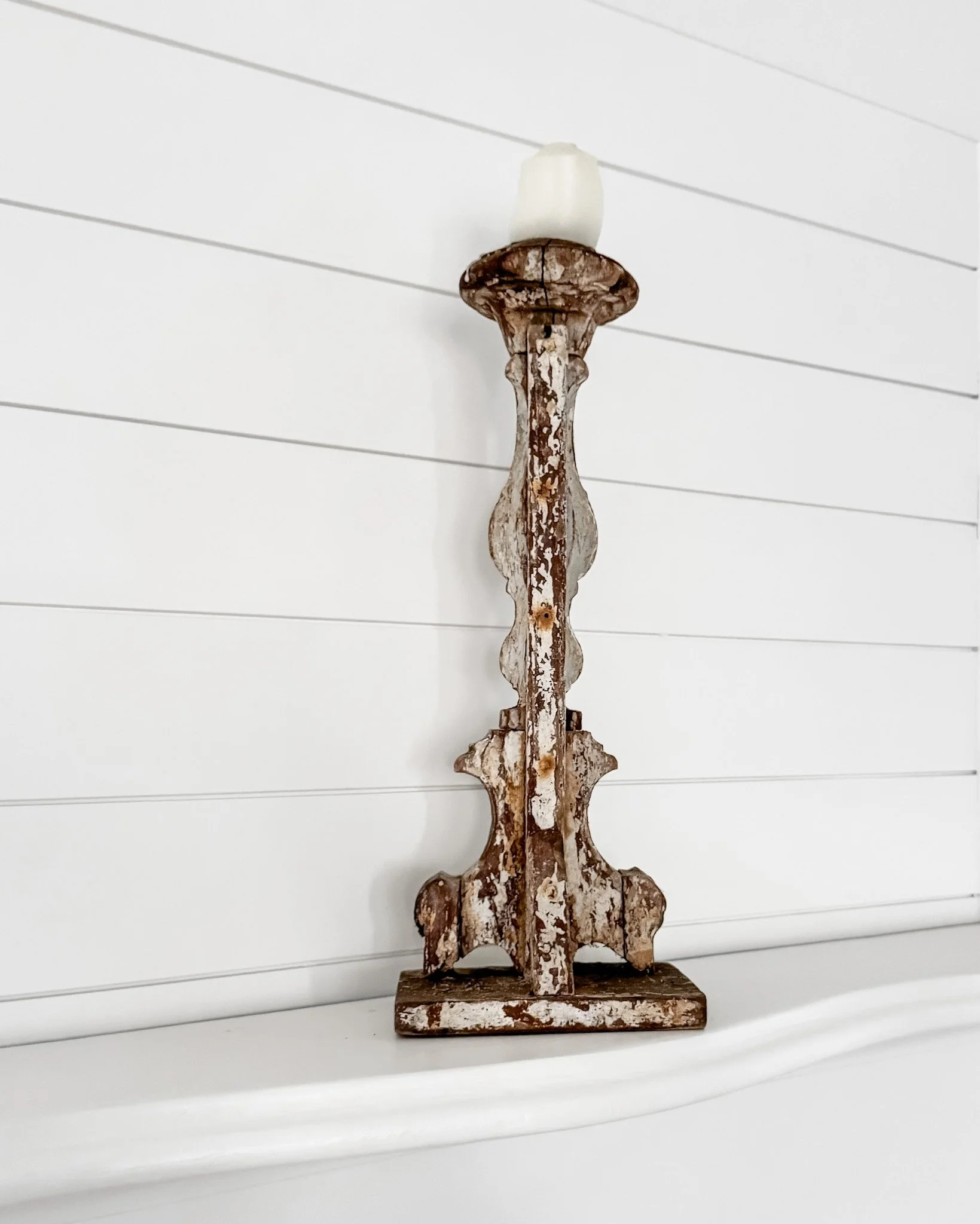 Antique French Wooden Fragment Candlesticks