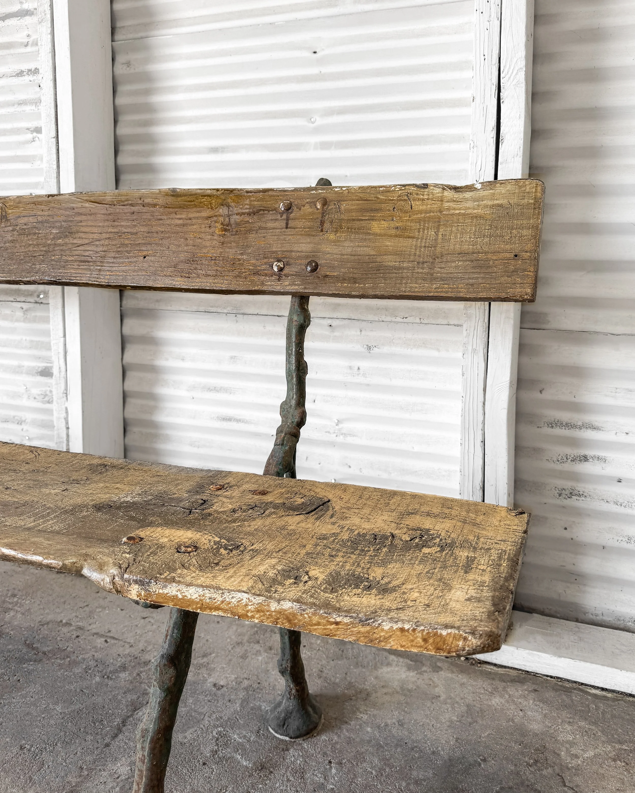 Antique French Garden Bench with Cast Iron Tree Branch Frame