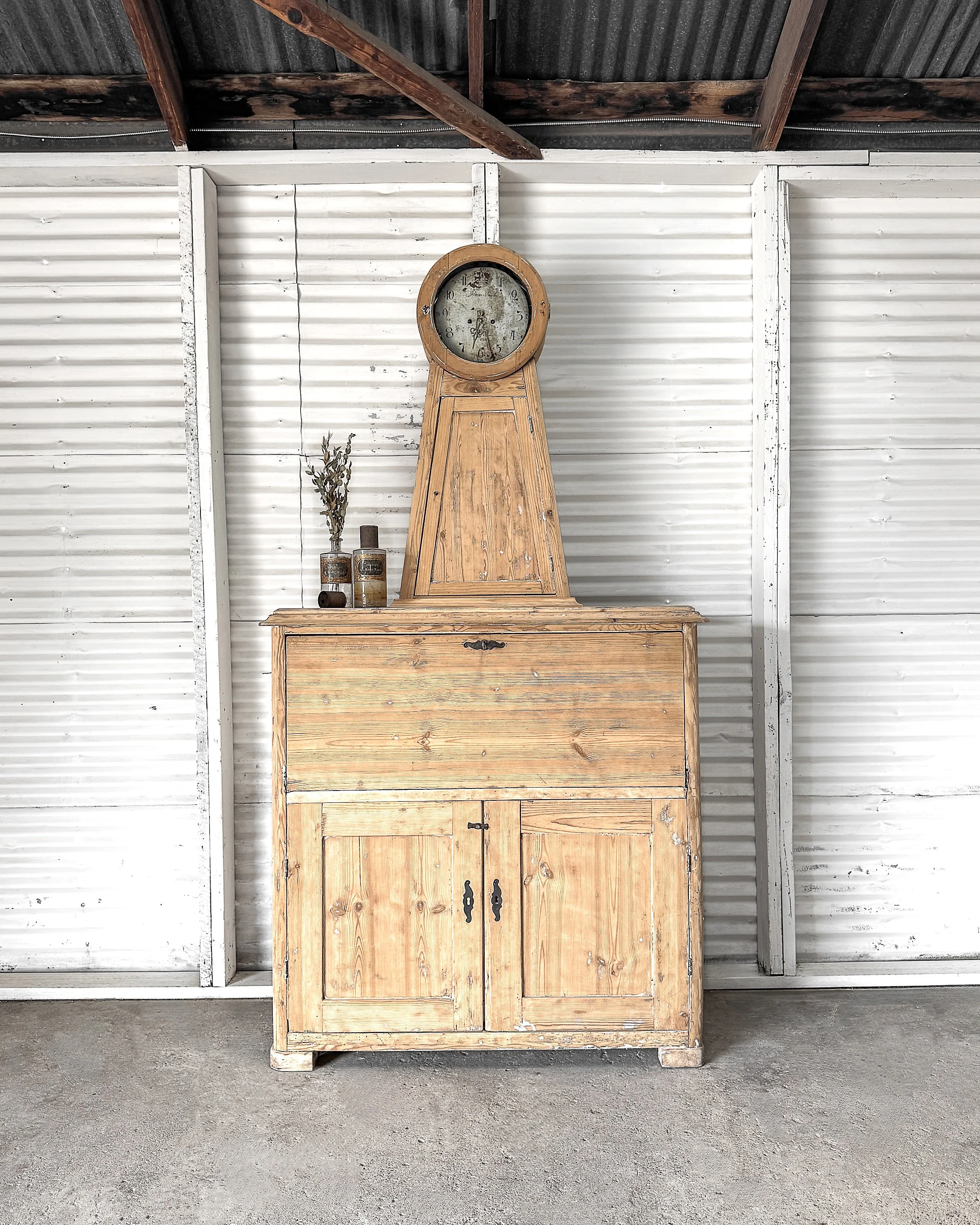 Antique Swedish Gustavian Mora Clock Writing Desk