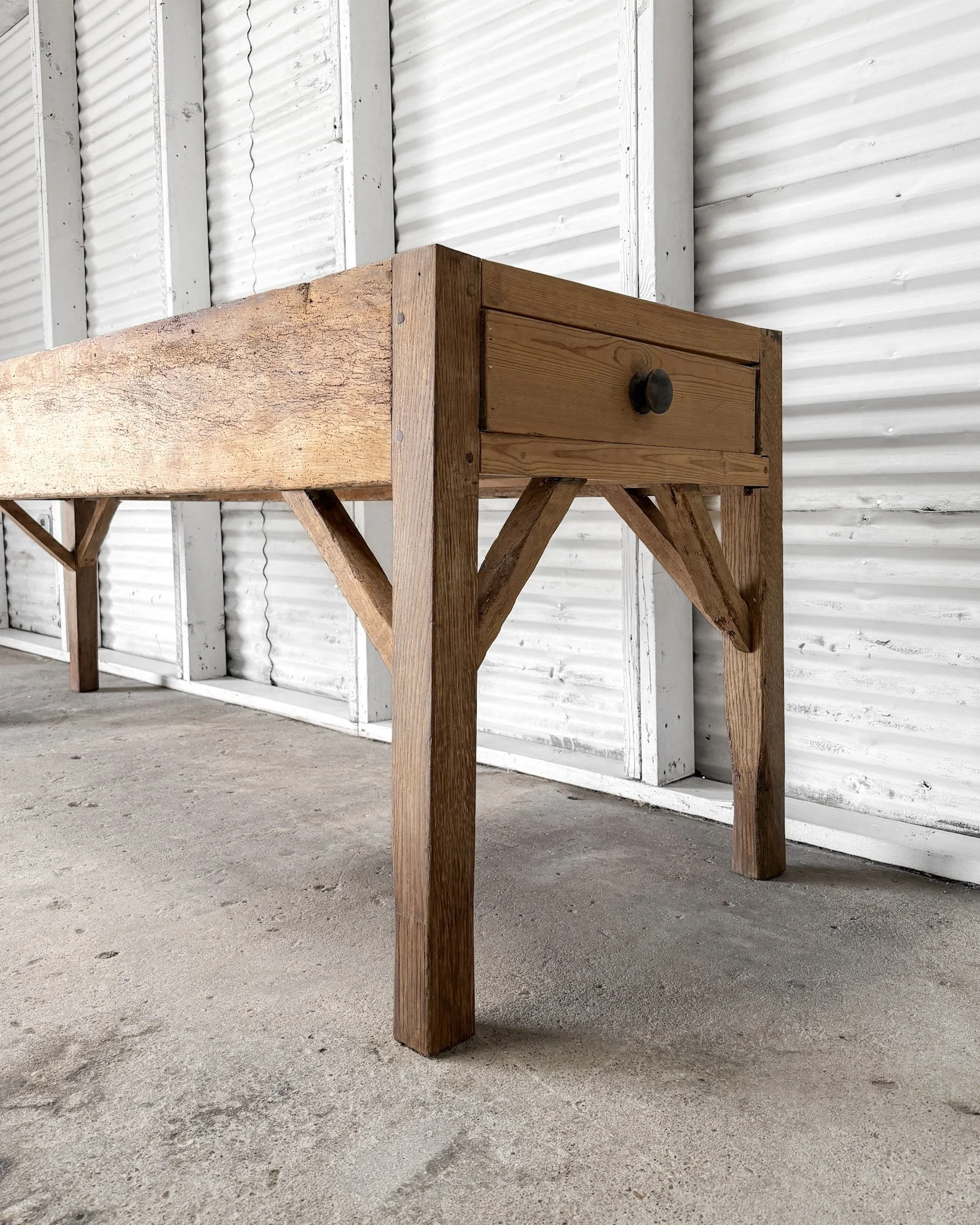 Victorian English Pine Baker’s Table with End Drawers