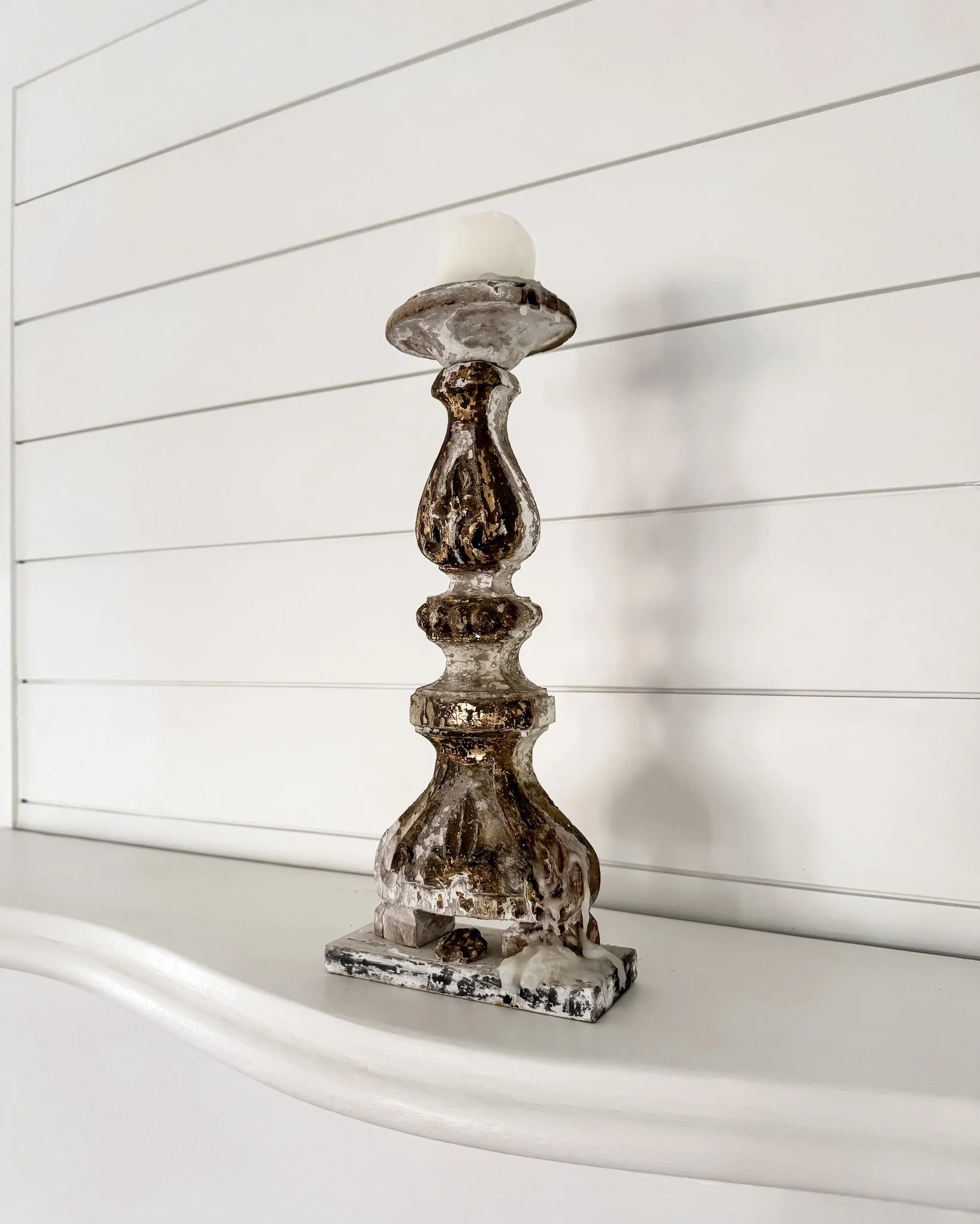 Antique French Wooden Fragment Candlesticks