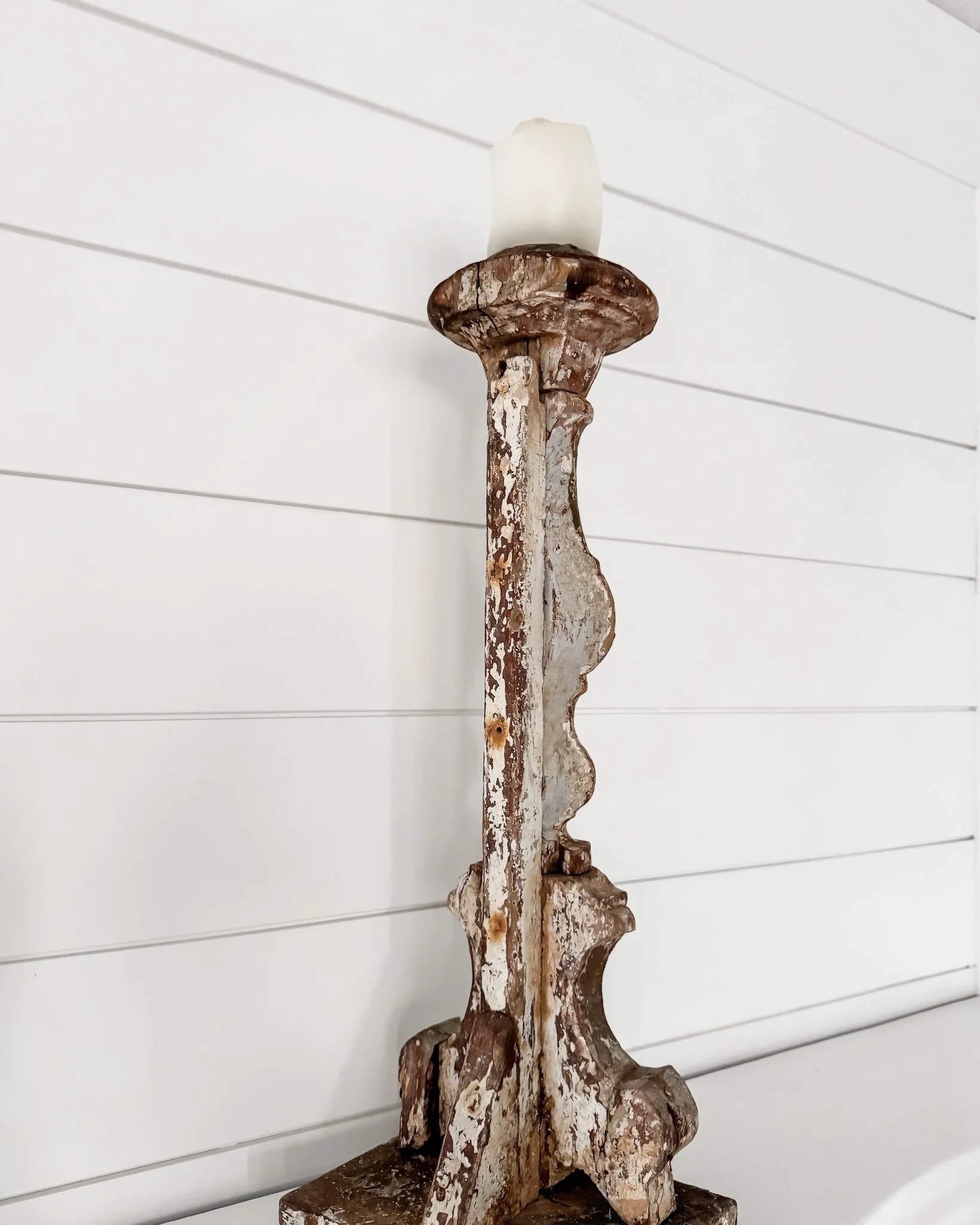 Antique French Wooden Fragment Candlesticks