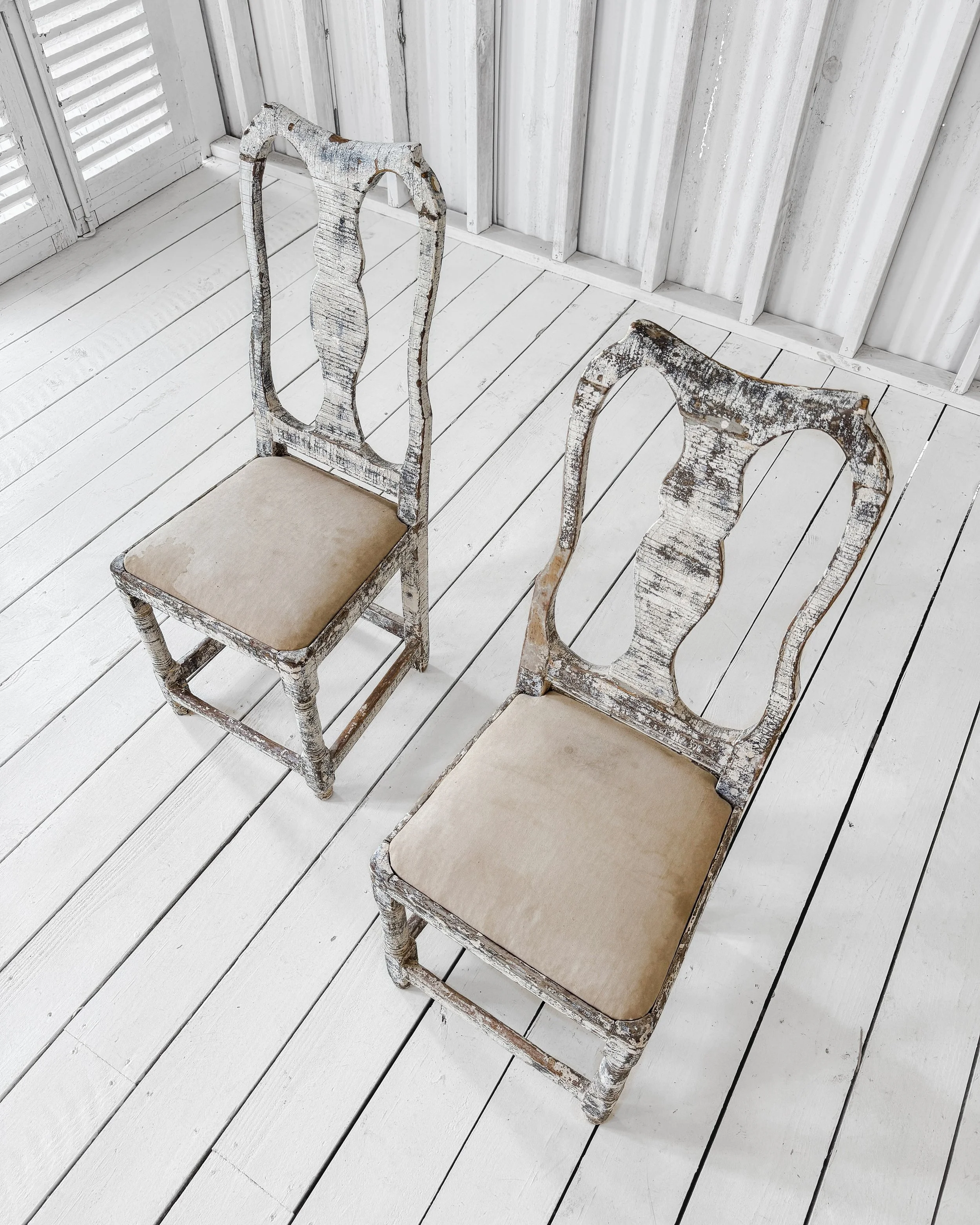 Pair Painted Gustavian Chippendale Chairs
